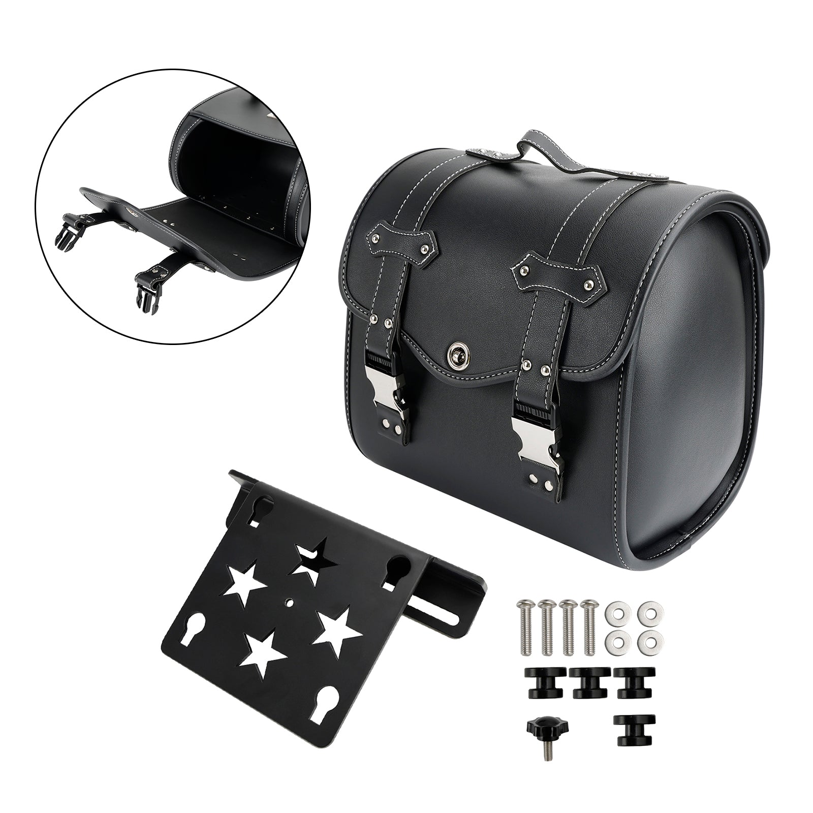 Saddlebag & Brcket Kit Side Storage Universal Quick Release Black For Motor