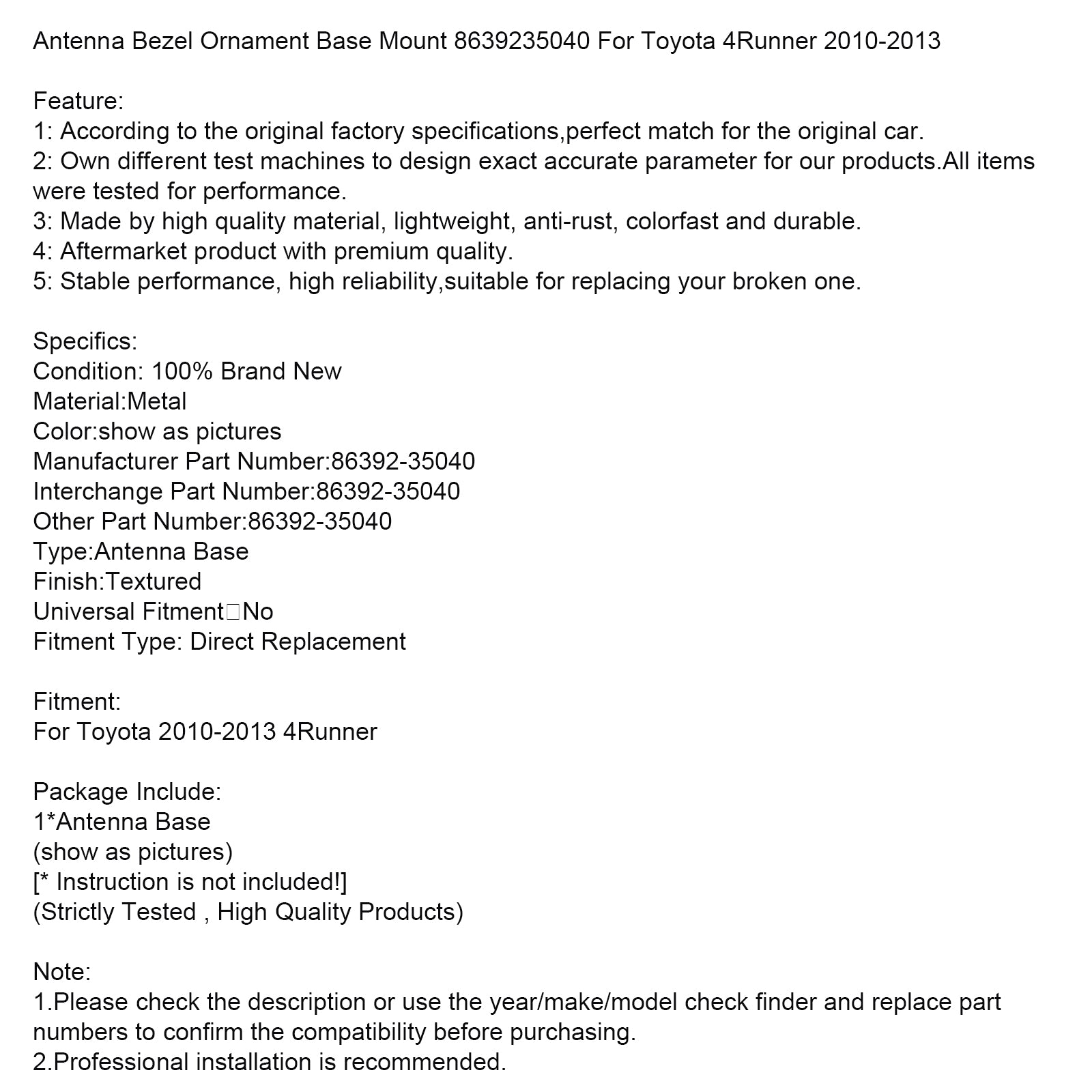 Antenna Bezel Ornament Base Mount 8639235040 For Toyota 4Runner 2010-2013