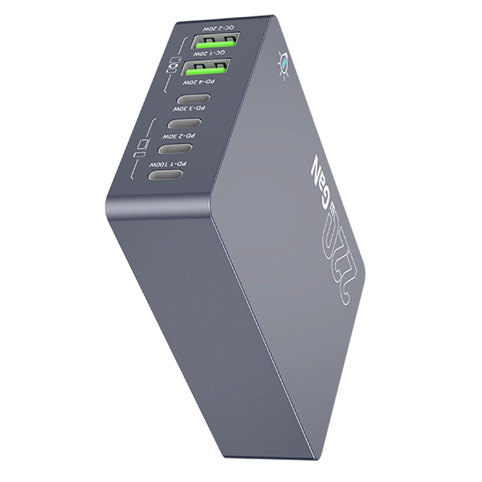 F8A ladestasjon USB 6-port hurtiglader PD100W ladestativ Smart lader