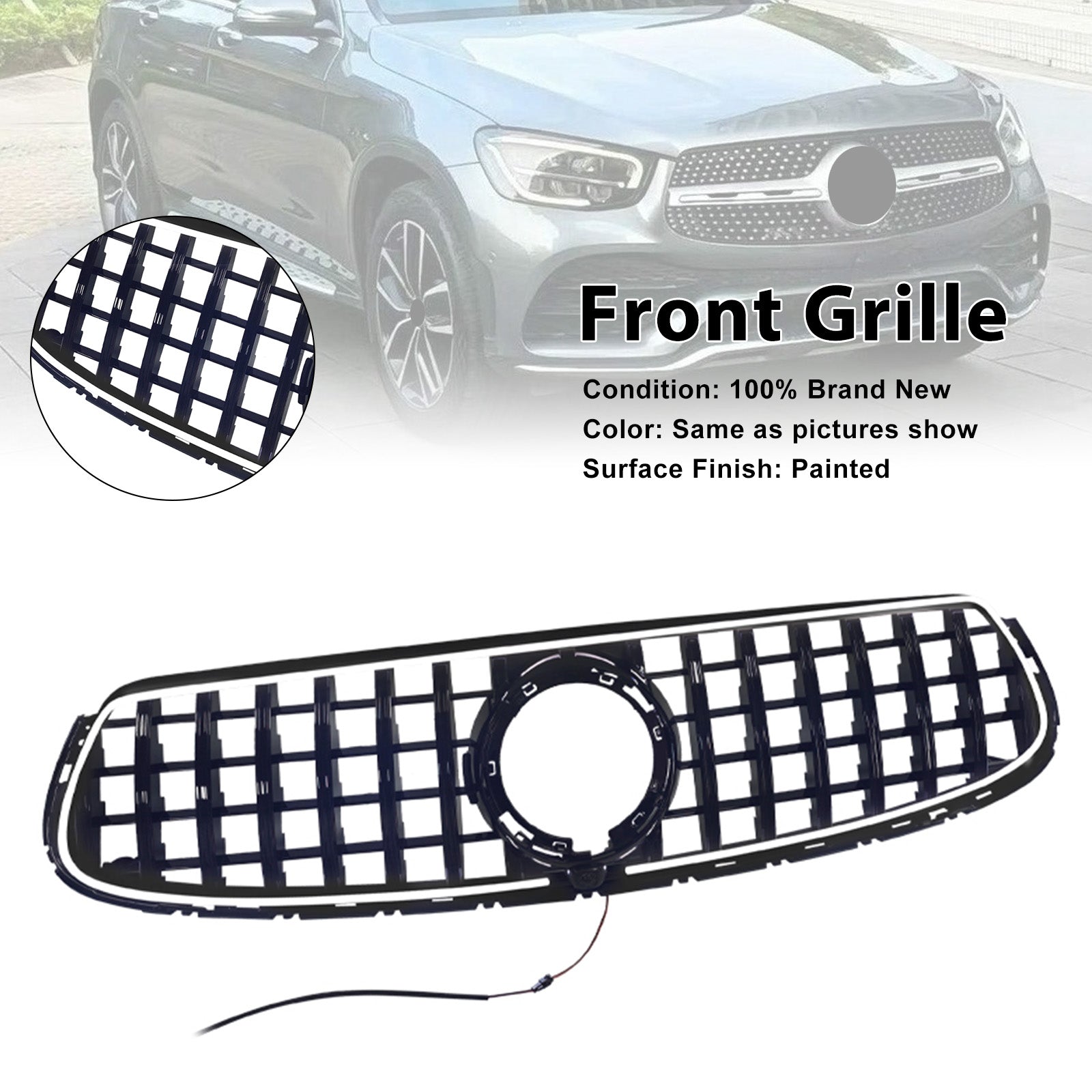 GT-Style Front Bumper Grille Fit Mercedes-Benz X253 GLC250 GLC300 2020-2022