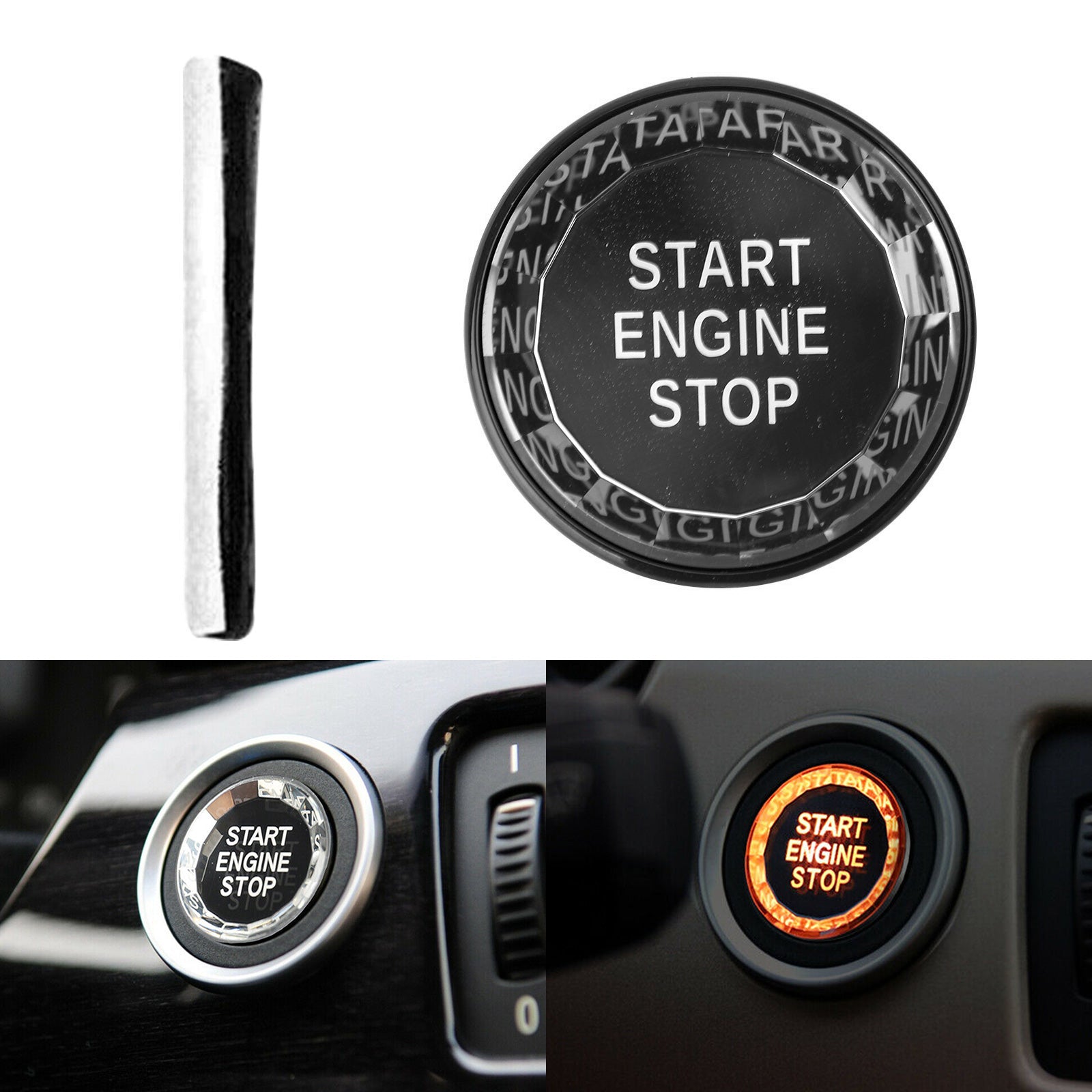 Zwart start-stop-motorknopkristal voor BMW E-chassis E90 E92 E93 E64 E46