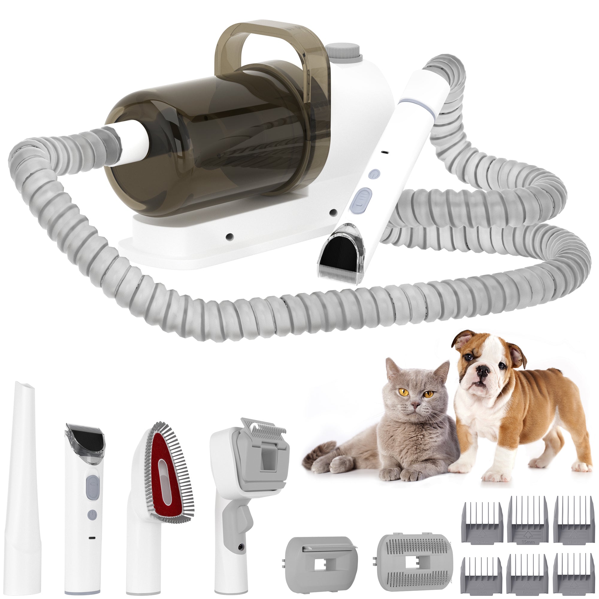 Dog Vacuum Brush for Shedding Grooming 5 In 1 Pet Grooming Kit Vacuum Suction Professional Pet Hair Clipper 1.5L Grooming Tools for Dogs Cats Pets