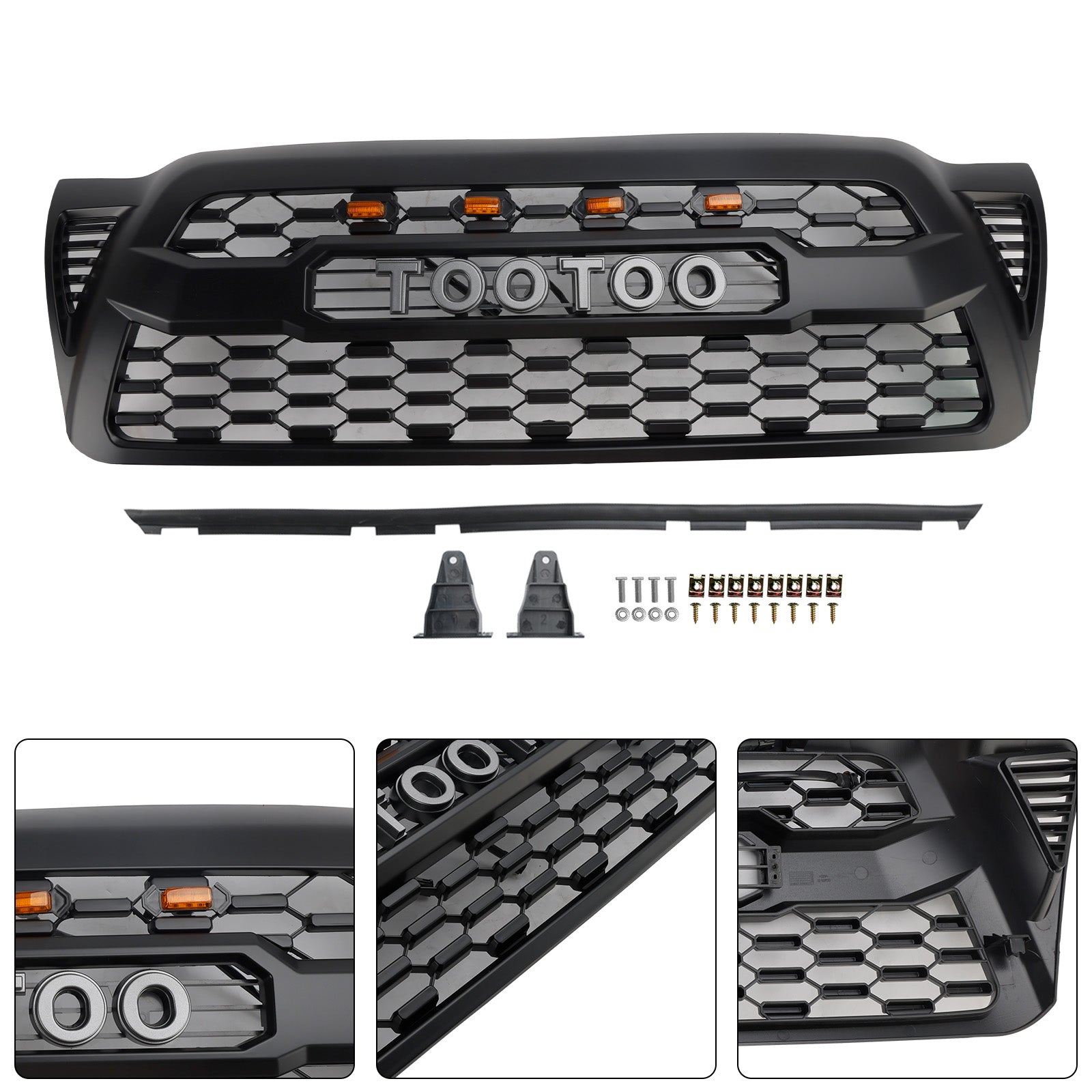 2005-2011 Toyota Tacoma W/LED Matte Black Front Bumper Grille Grill