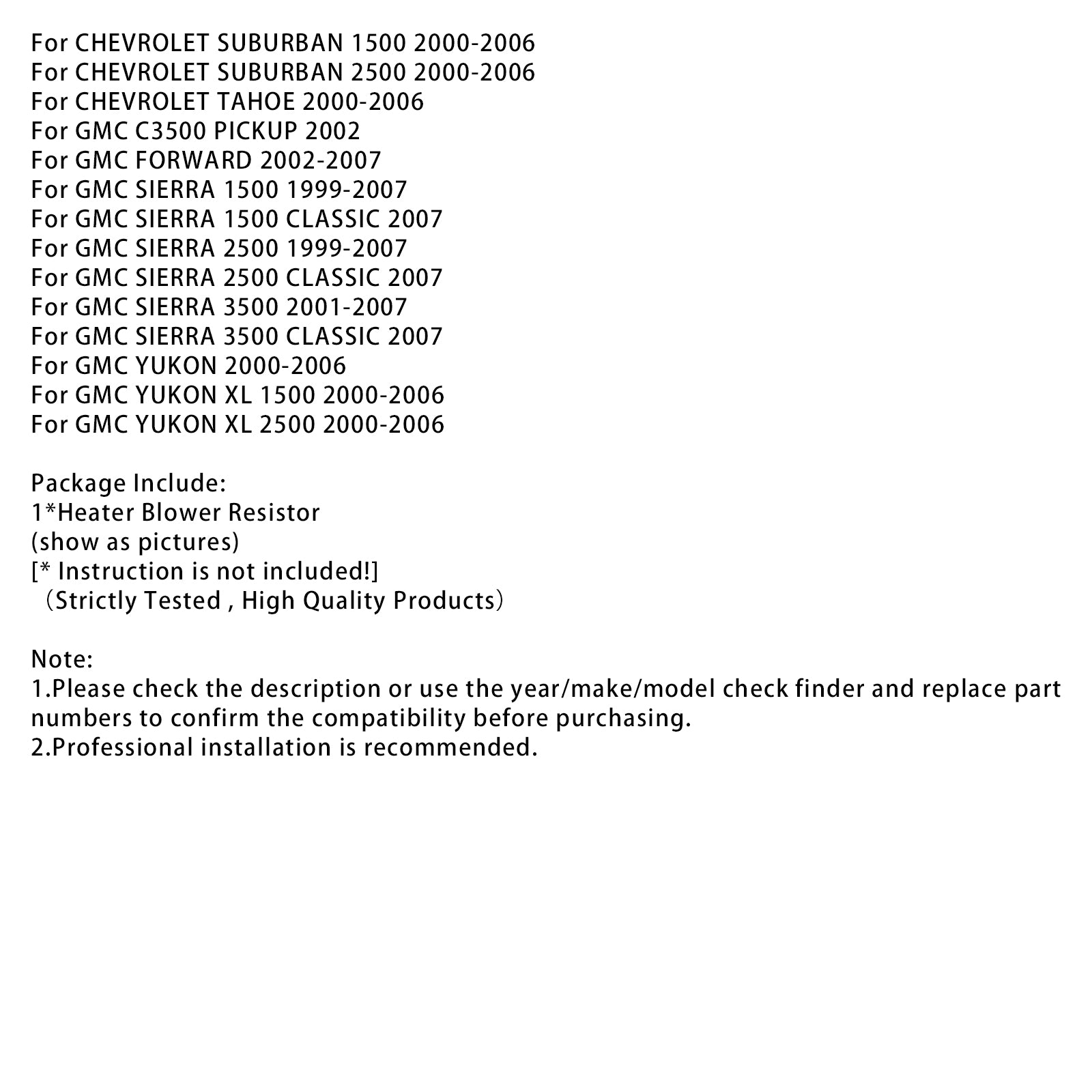 Voorventilatormotorweerstand 22807122 voor Chevy Silverado 1500 2500