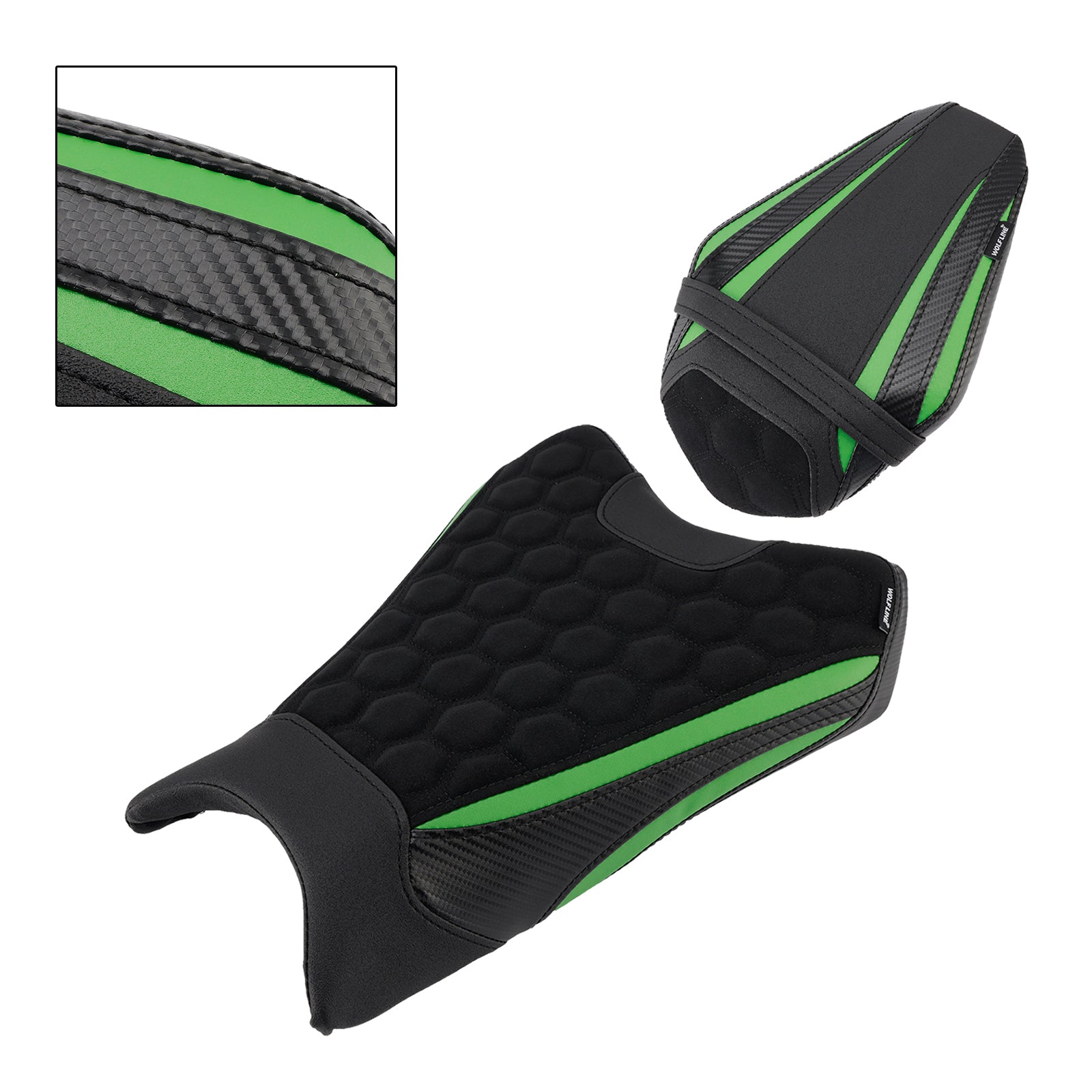 Driver&Passenger Seat Kit Rear Cushion Green For Kawasaki Zx-6R Zx 6R 19-25