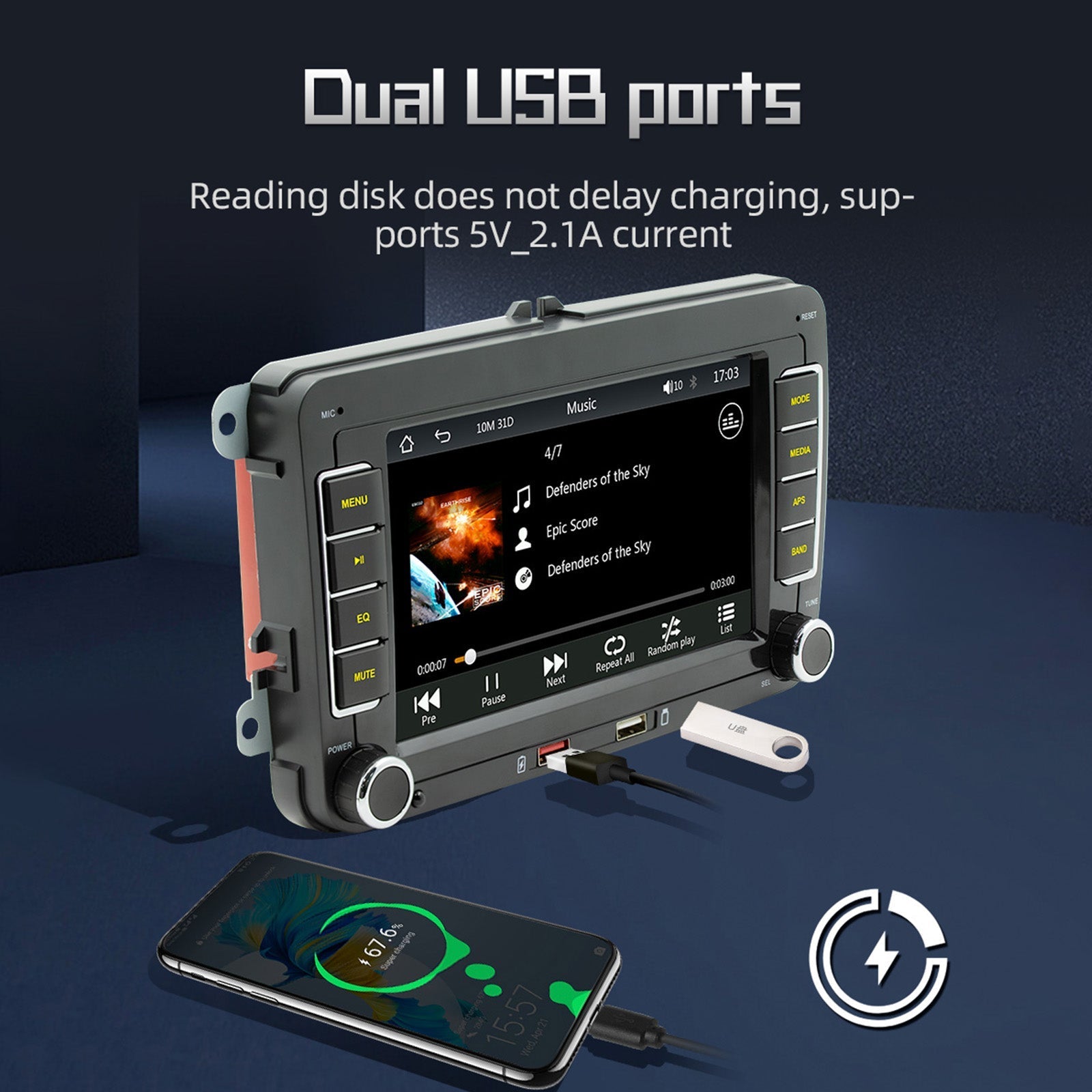 7" Volkswagen Auto Bluetooth Autoradio MP5 Speler Draadloze Carplay + 4 LED Camera