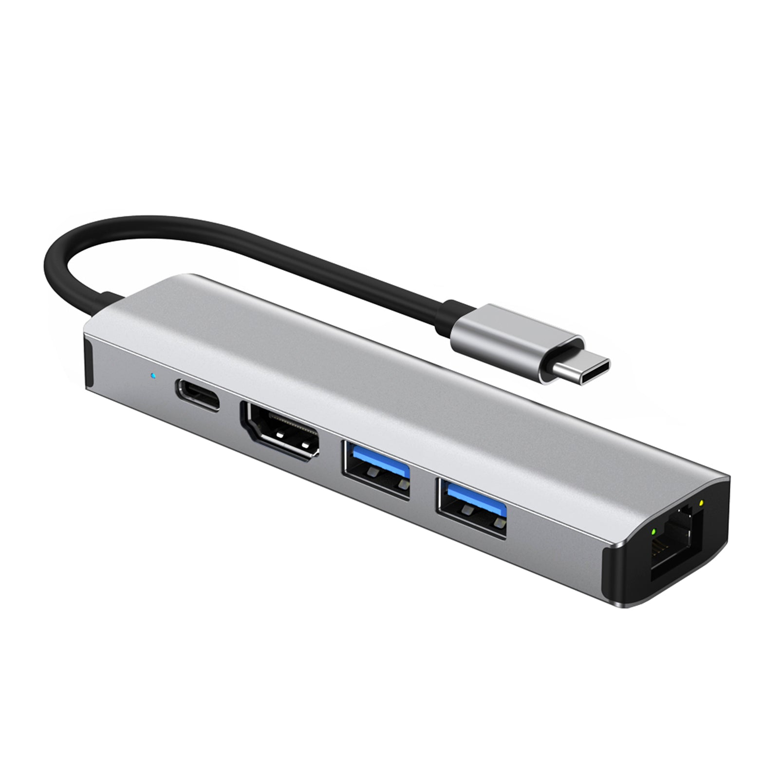 5 en 1 TYPE-C a USB3.0*1+USB2.0*1+PD100W/USB-C Data+HDMI+100M Tarjeta de red iPad