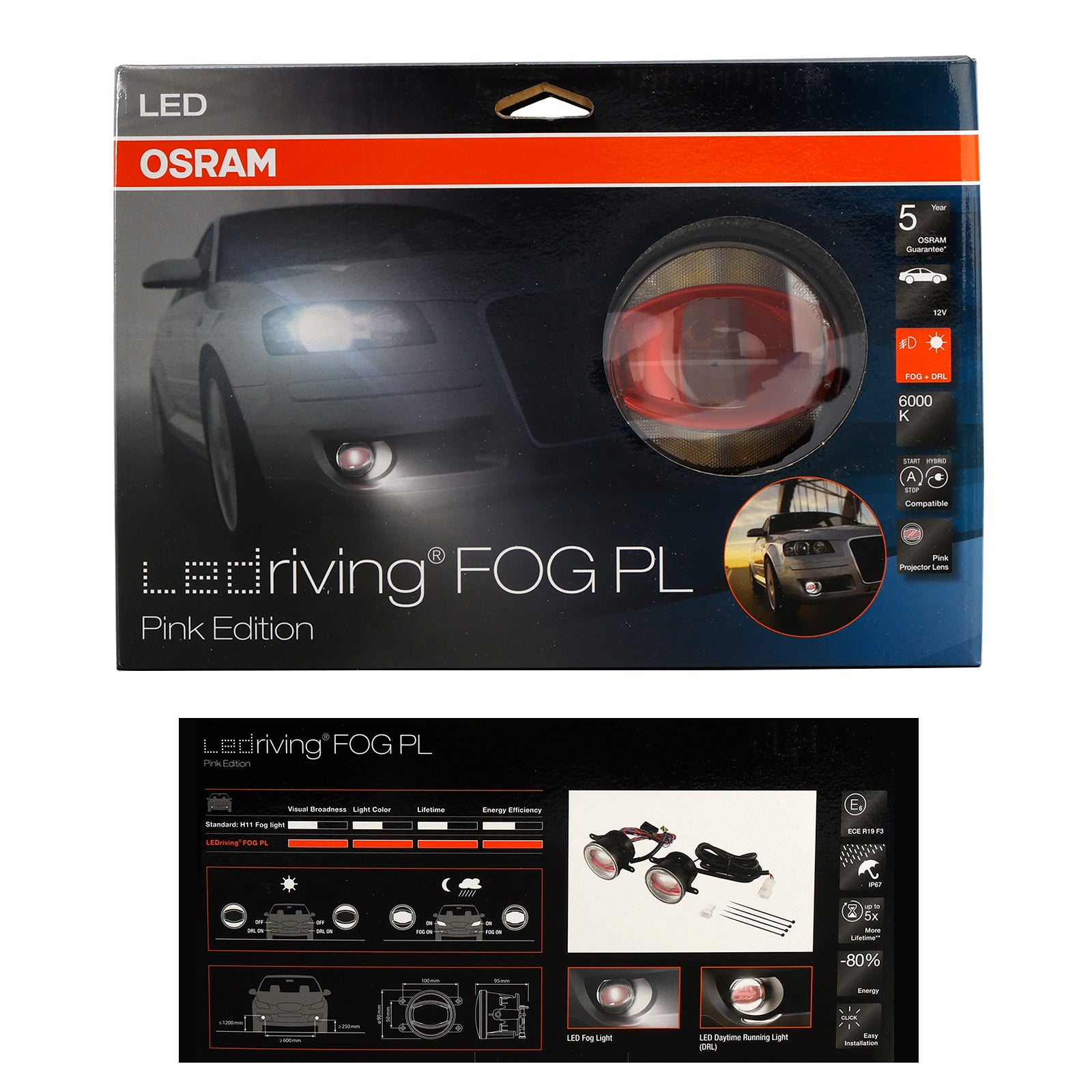 Autolamp Ledriing FOG DRL Roze Editie 90MM 6000K Voor OSRAM
