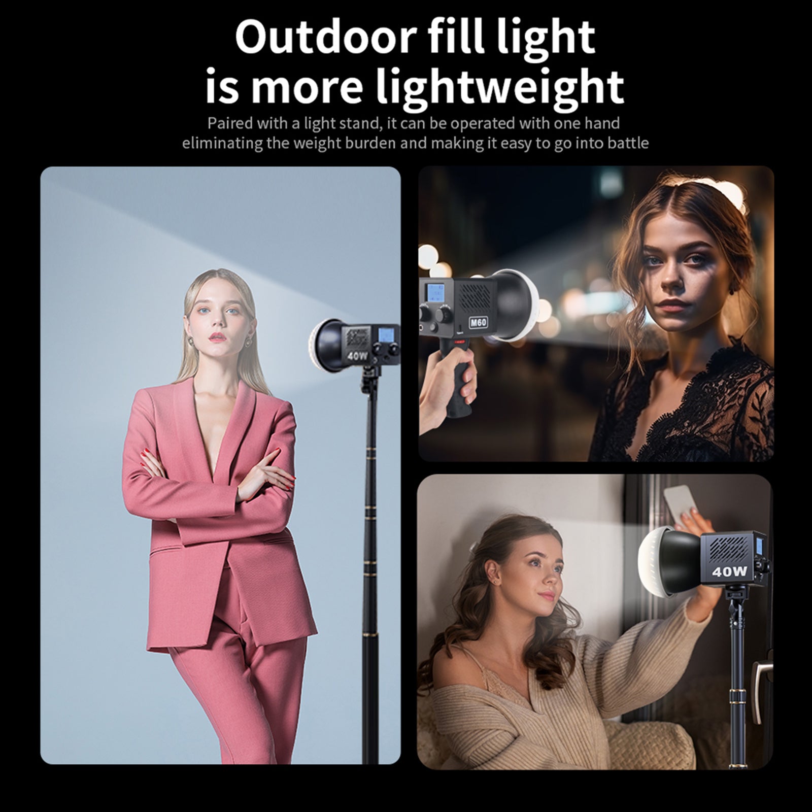 40W høy kraft M60 Fotografering Lys Cob Solar Light Outdoor LED Light