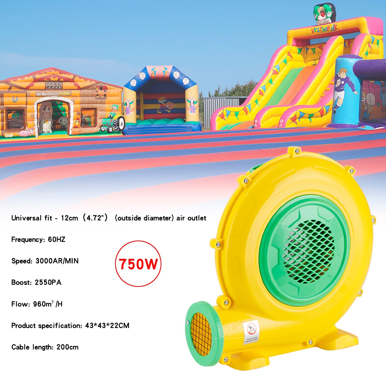750W Bounce gonflable House Water Toby Pompe Pompe Blower Blower Fan Castle gonflable