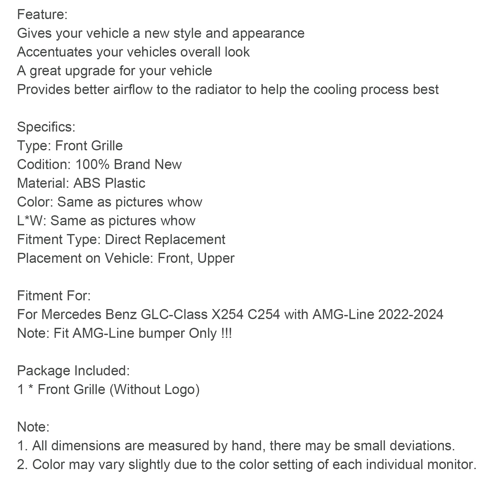 2022-2024 Mercedes GLC x254 C254 avec pare-chocs avant AMG