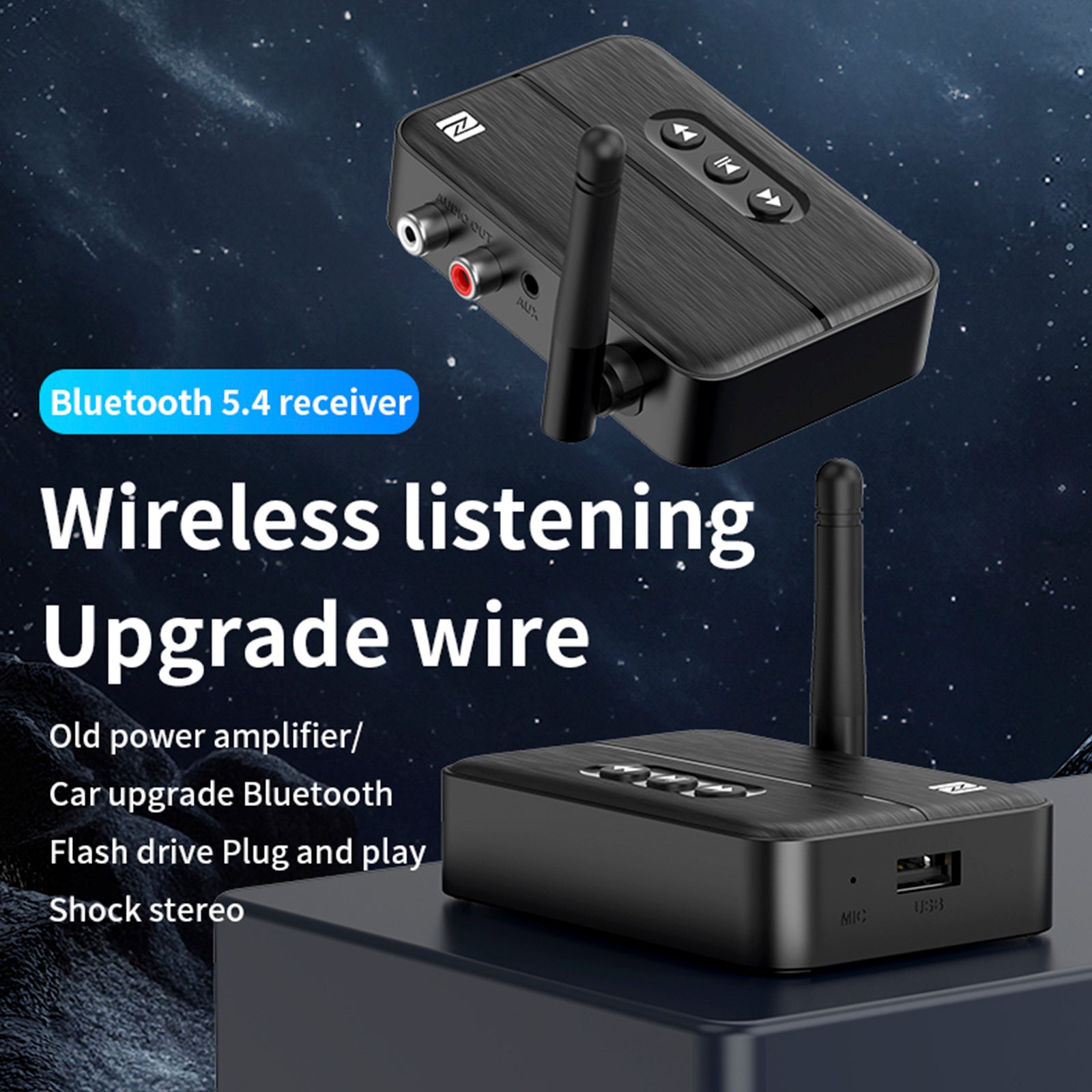 Receptor de audio NFC Bluetooth 5.4 Amplificador AUX/RCA Unidad flash USB para reproducir música