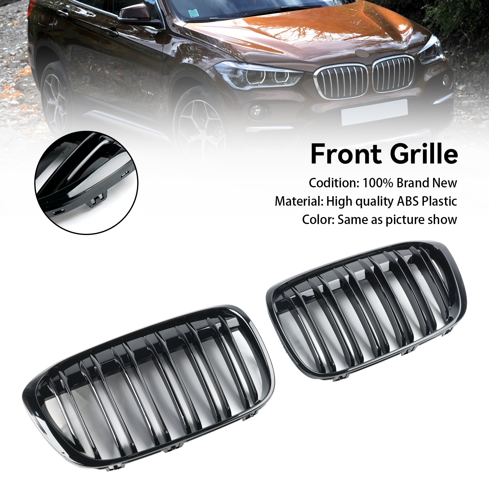 2016-2019 BMW X1 F48 F49 2 STUKS Glanzend Zwart Front Nier Grill Grille