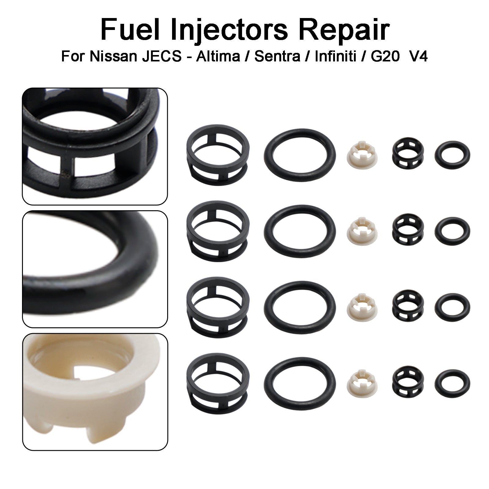 NISSAN JECS - Altima/Sentra/Infiniti/G20 V4 4st Sidmatningsbränsle Injektor Reparationssatsfilter Tätningar O -ringar Pintle Caps