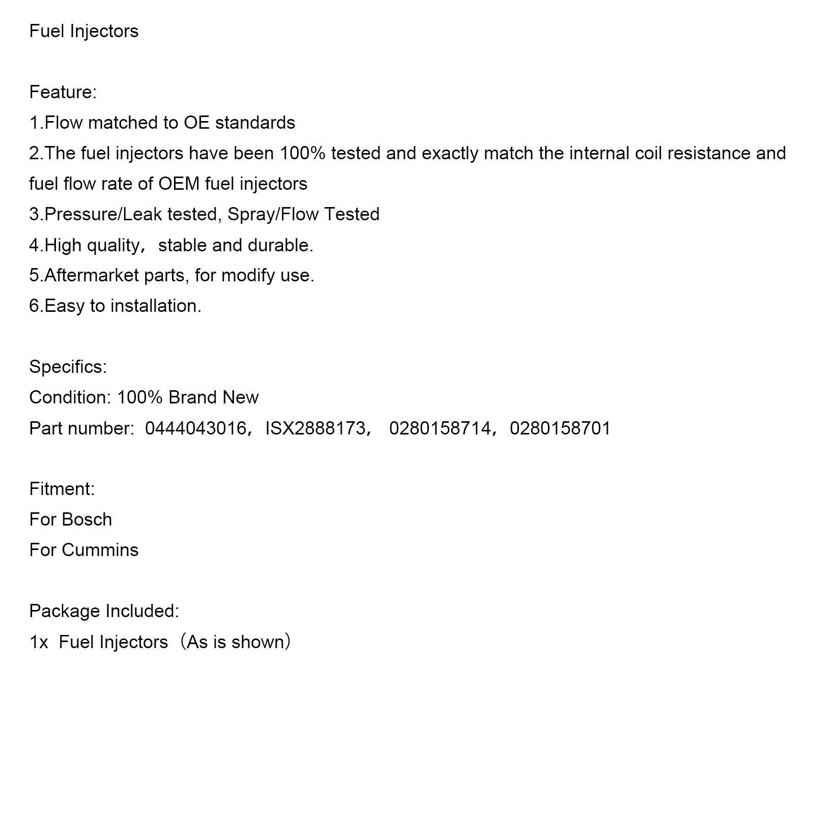 Injektor paliva Bosch Cummins 0280158714 0280158701 0444043016 ISX2888173