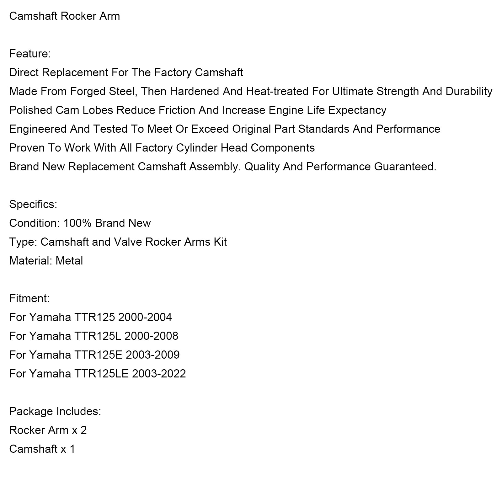 2003-2022 Yamaha TTR125LE Armado de cames