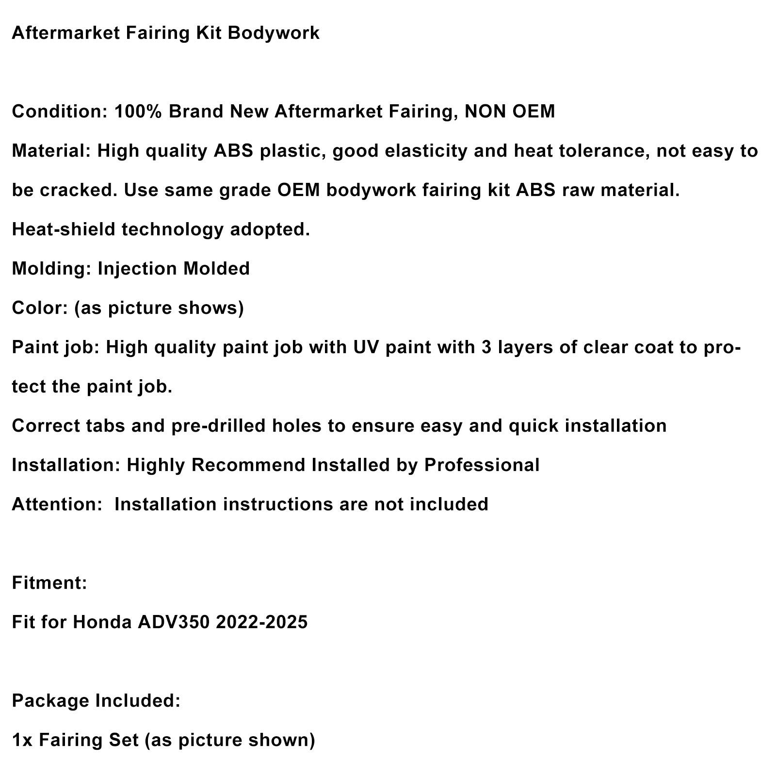 Injection ABS Plastic Bodywork Fairing Kit for Honda ADV350 2022-2025