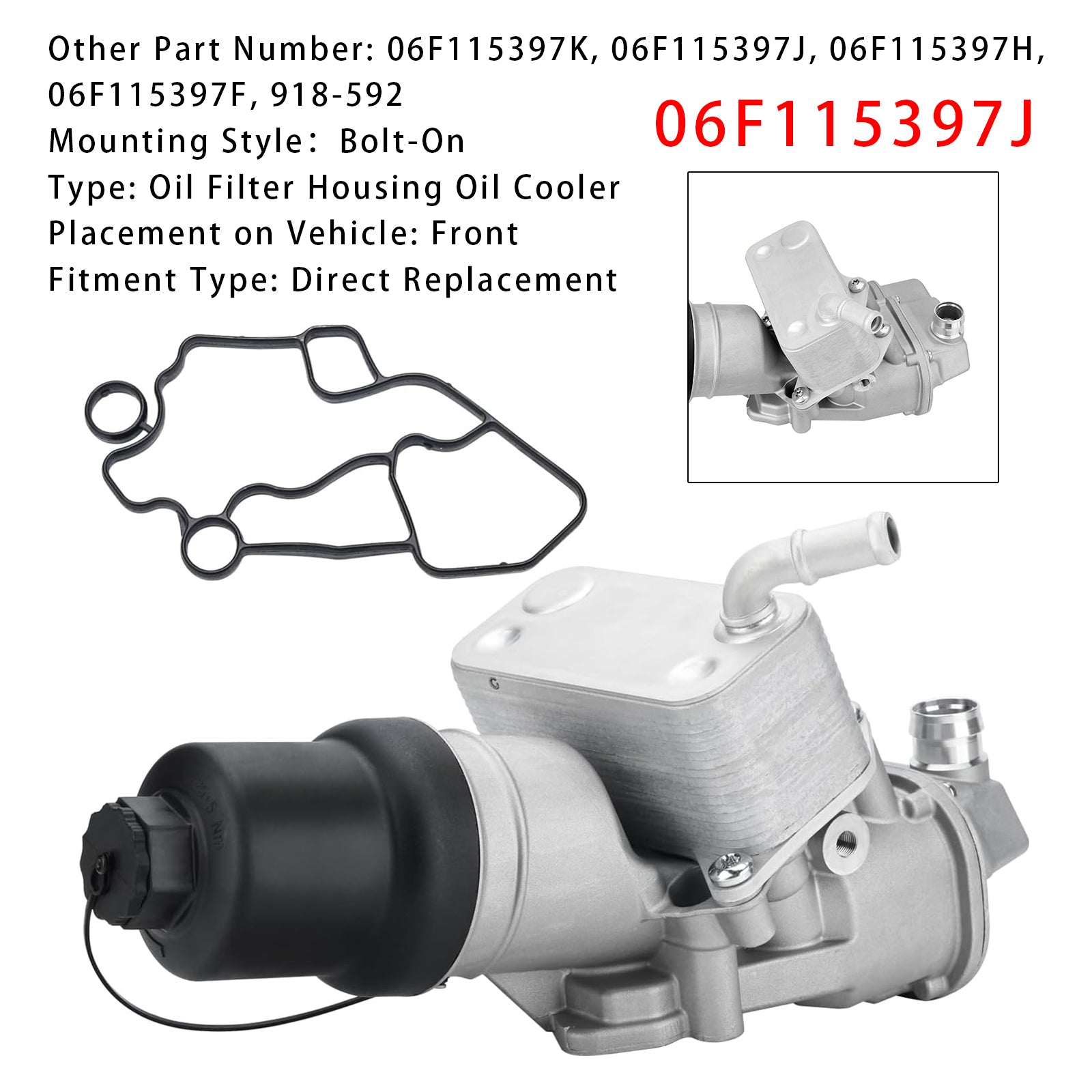 2008-2009 TT 2.0L Motoroliekoeler Oliefilterconstructie 06F115397J 06F115397H 918-592