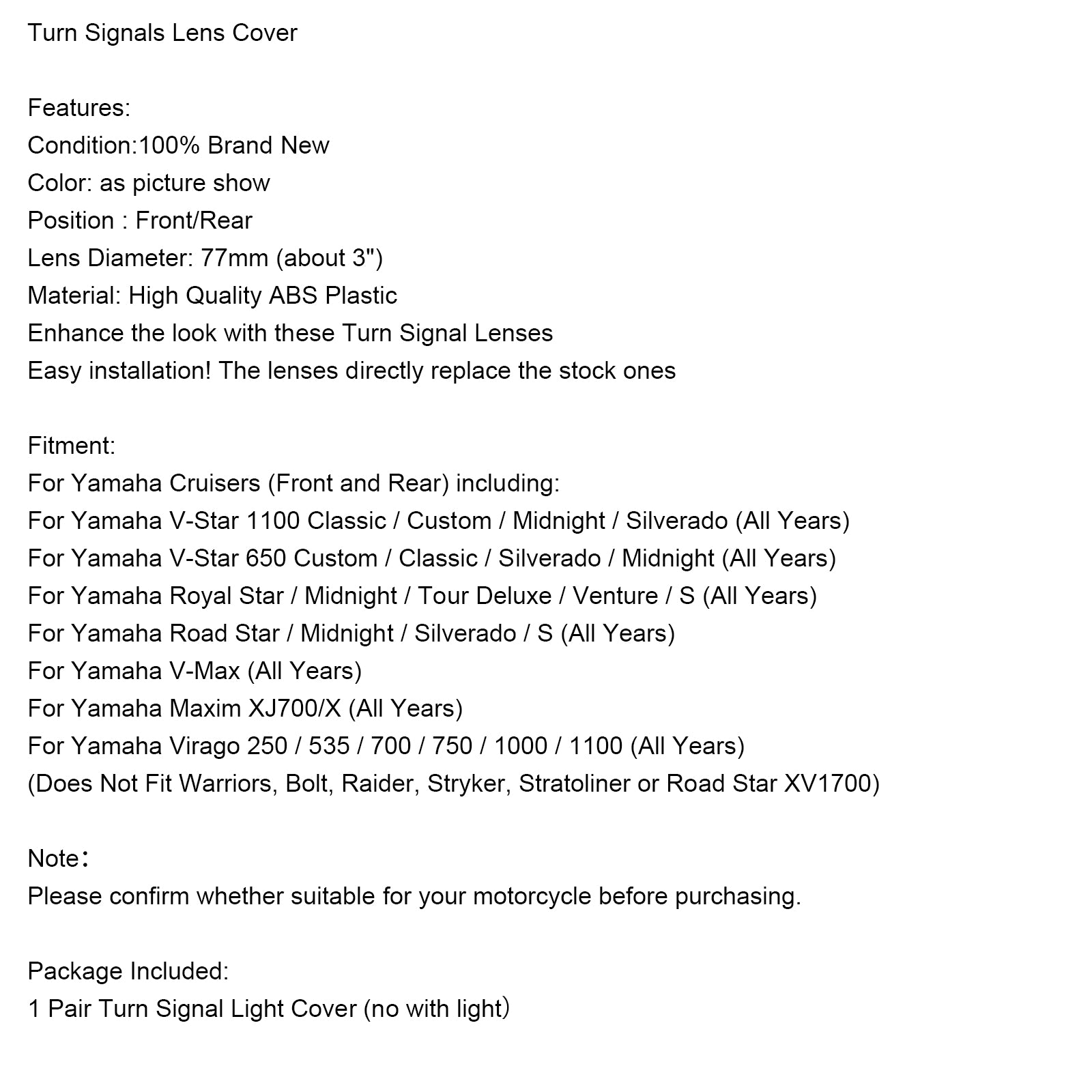 Cubierta de lente de intermitentes delantero/trasero para Yamaha V-Star1100 XVS650 Road Star