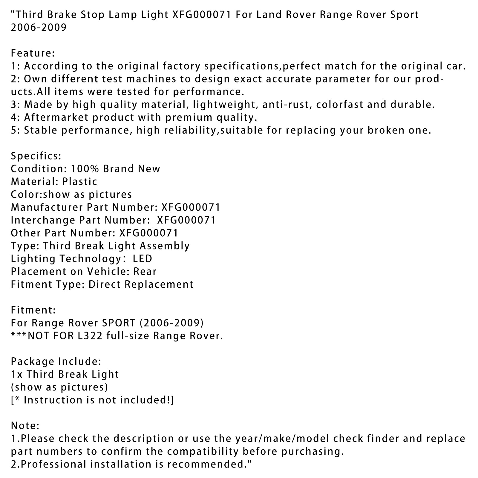 2006-2009 Land Rover Range Rover Sport Derde rem-stoplicht XFG000071