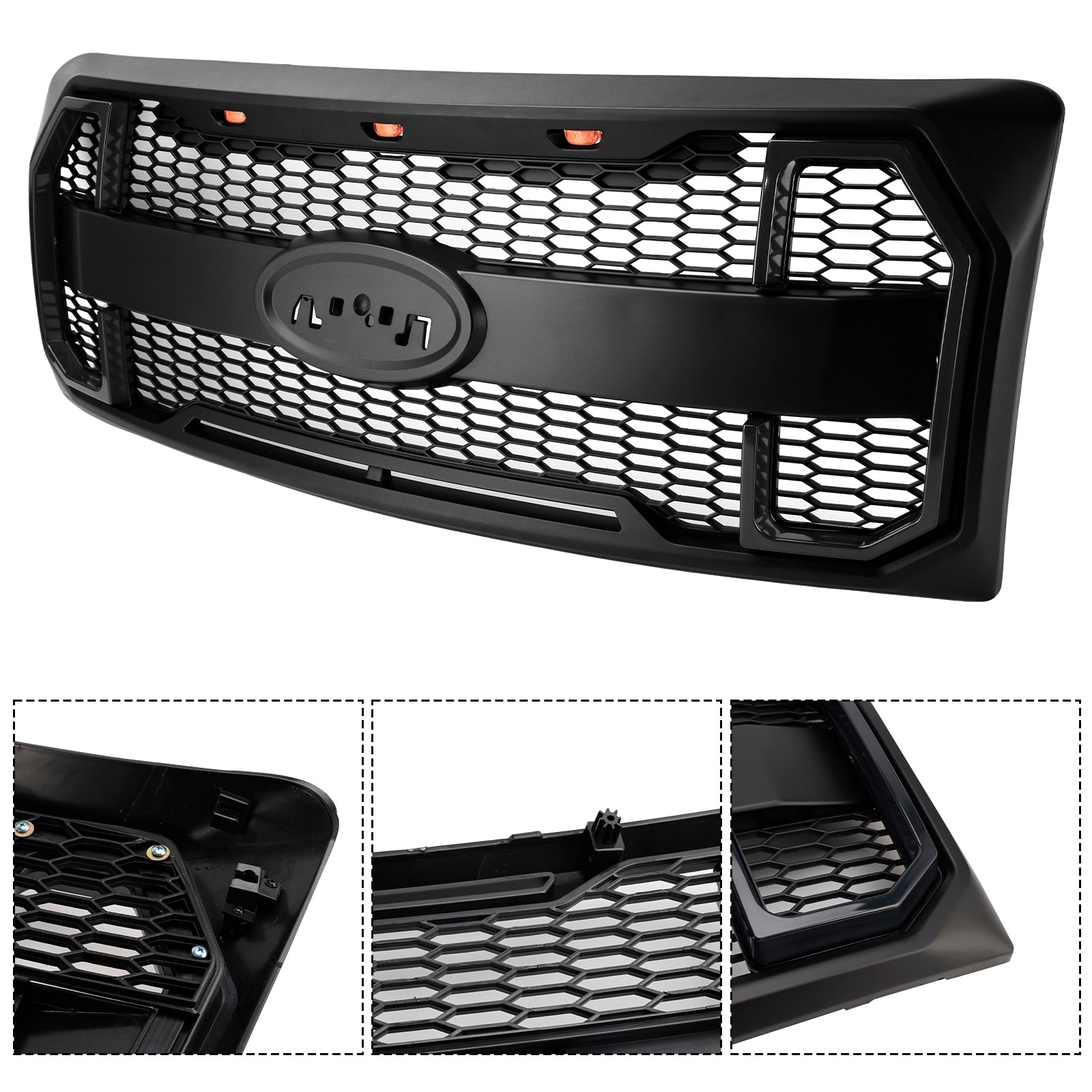 2009-2014 Ford F150 Matte Black Raptor Style Front Bumper Grille Grill W/LED