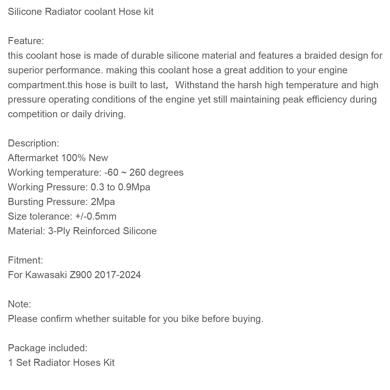 2017-2024 Kawasaki Z900 Silicone Radiator coolant Hose kit