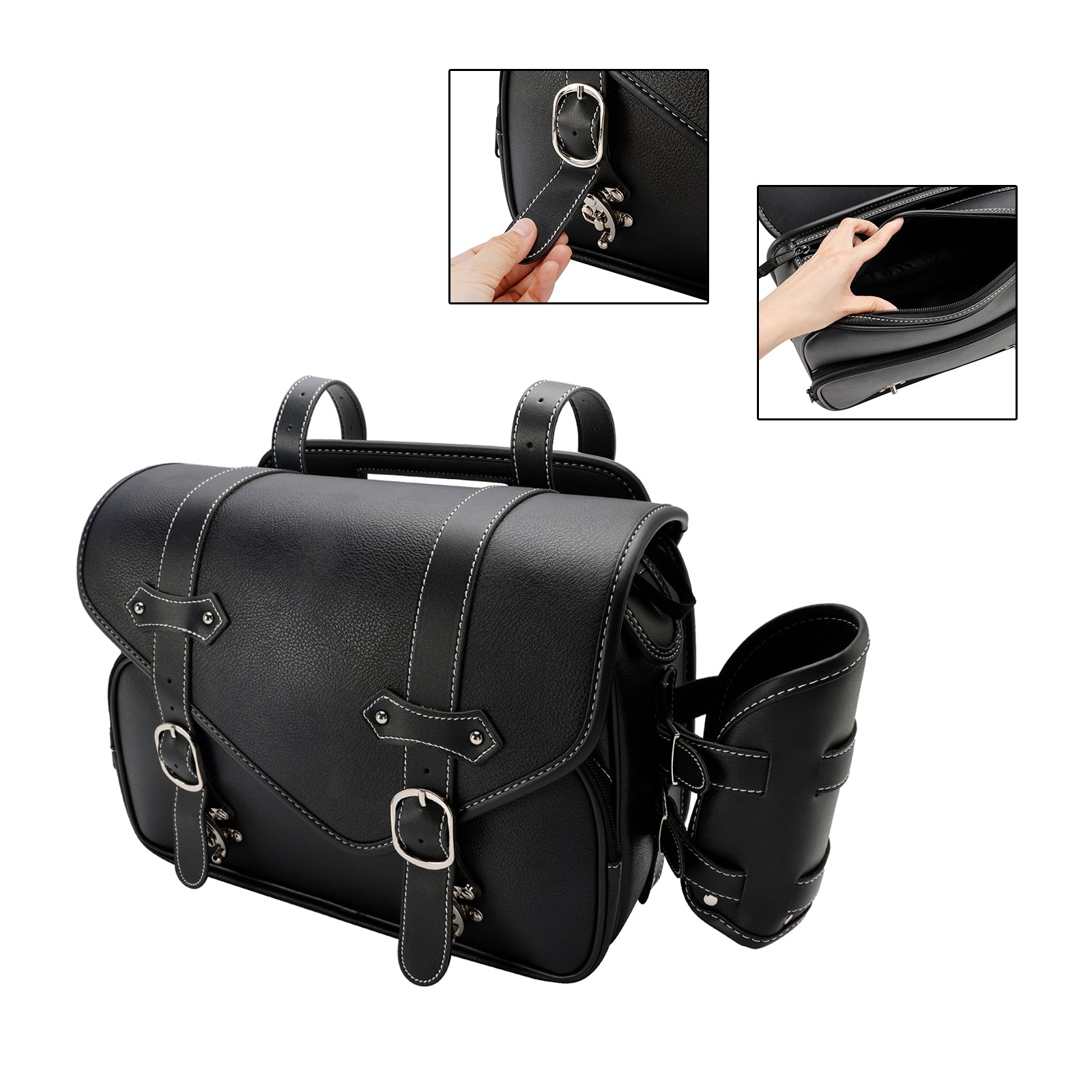 Tail Bag Pu Side Saddlebag Tail Bag Luggage Pouch Storage Black For Motorbike