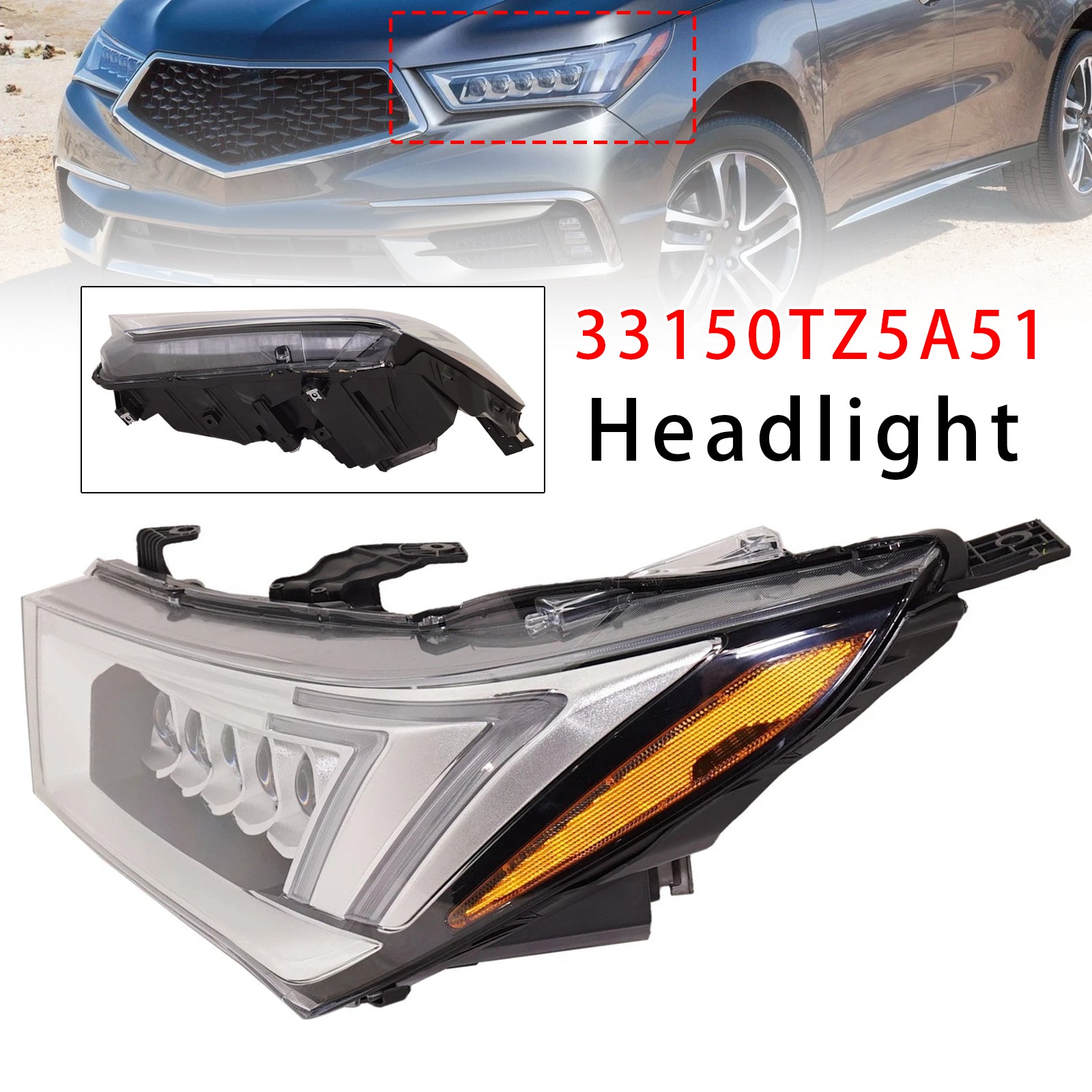 Front Left LED Headlight 33150TZ5A51 For Acura MDX 2017-2020