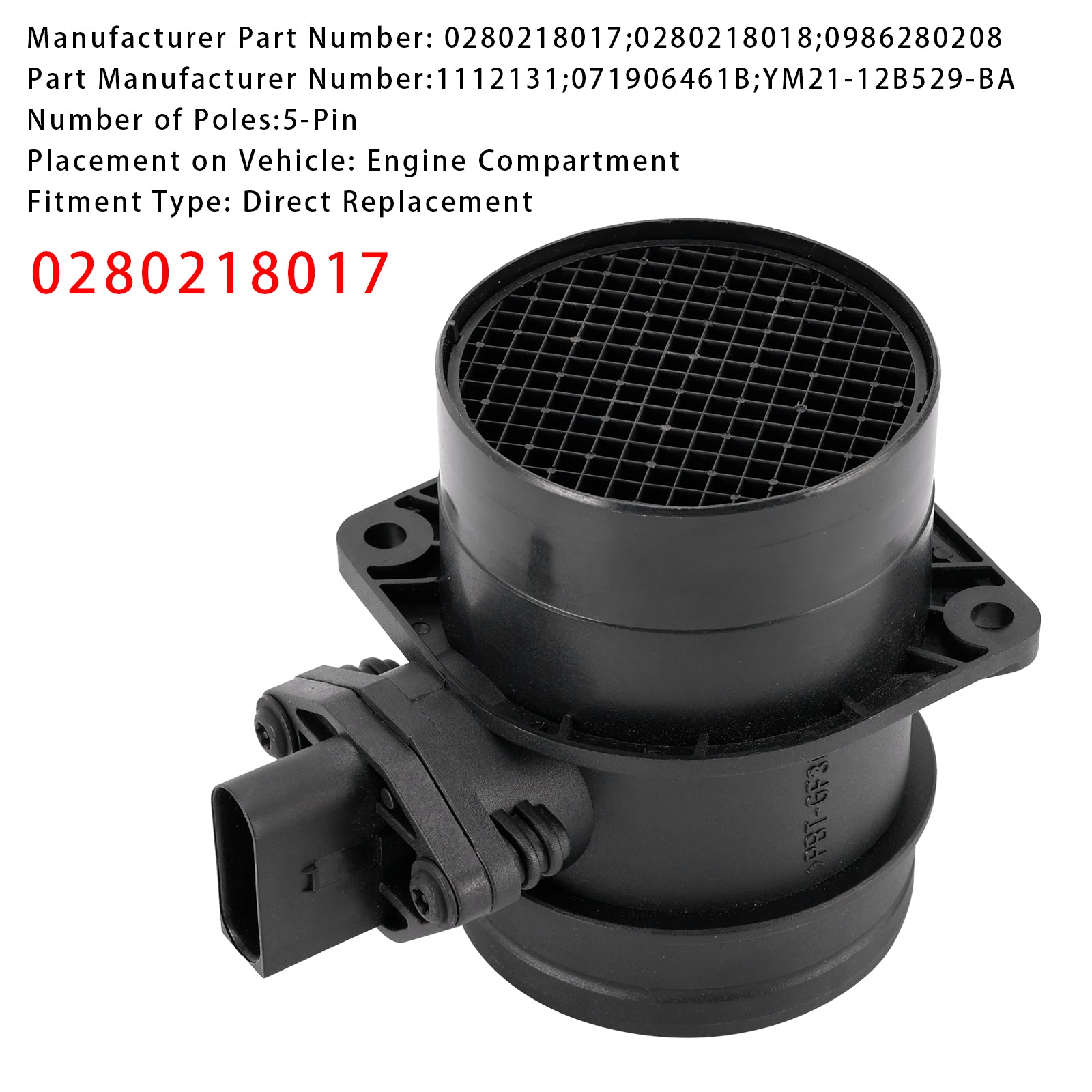 Sensor do medidor de fluxo de ar em massa para Volkswagen Golf Jeeta Eurovan 2.8L 0280218017
