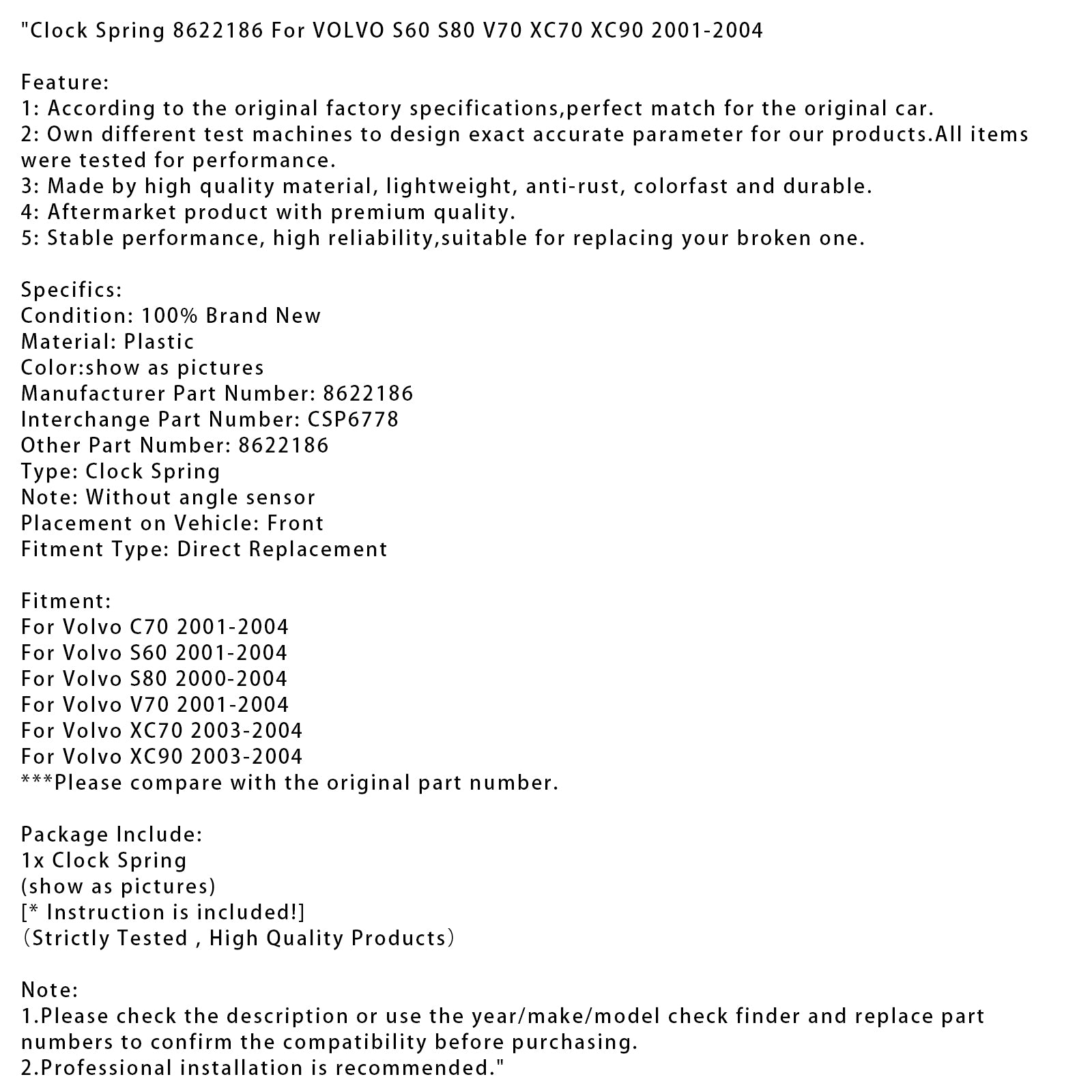 2003-2004 Volvo XC90 Clock Spring 8622186 CSP6778