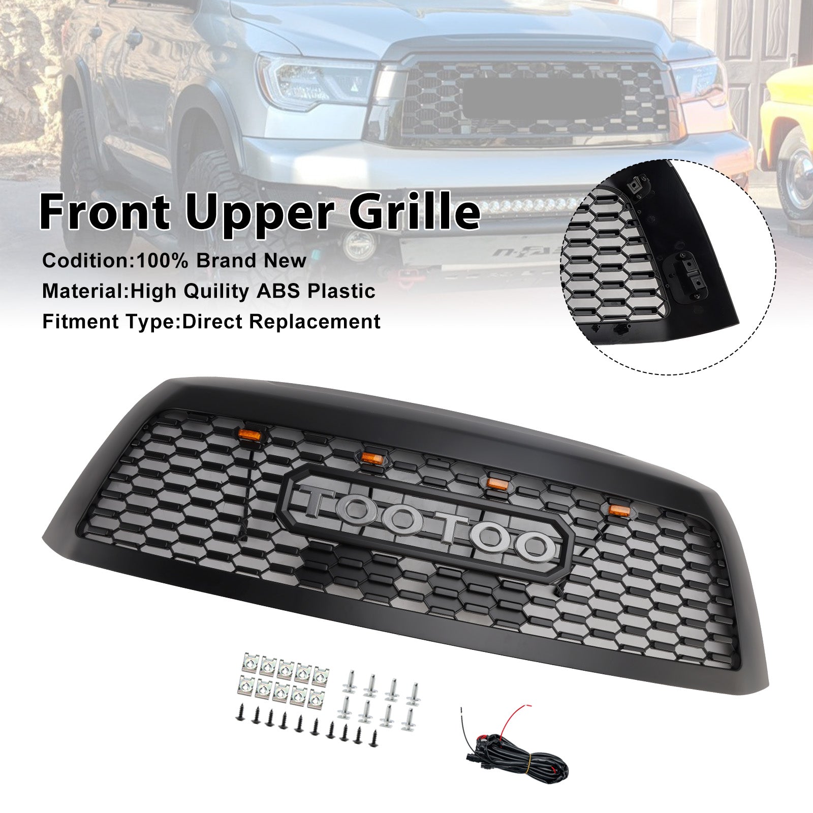 Matte Black Front Bumper Grill Grille Fit Toyota Sequoia 2008-2018 With Led