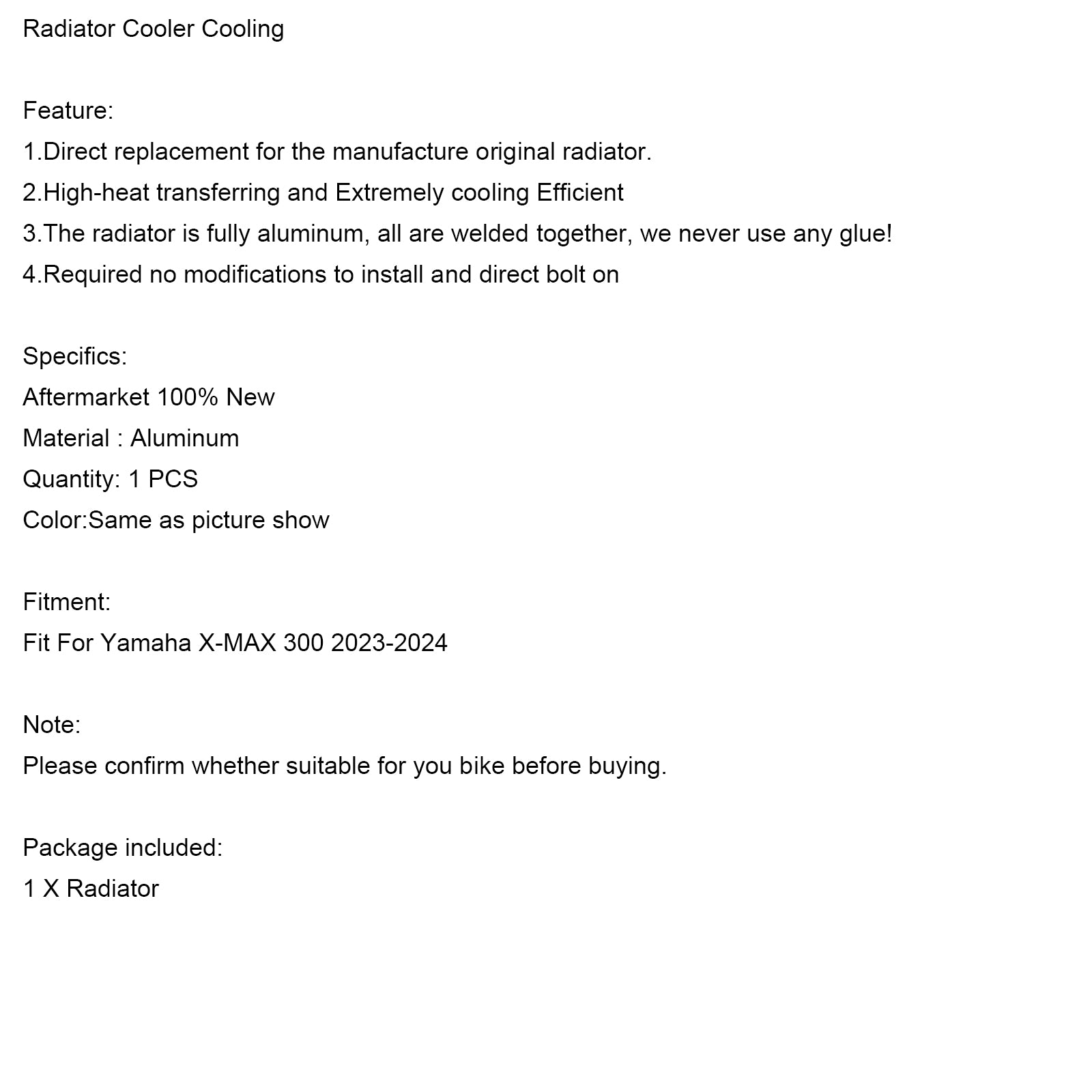 2023-2024 Yamaha X-Max 300 Xmax Radiator kjølemotor kjøler
