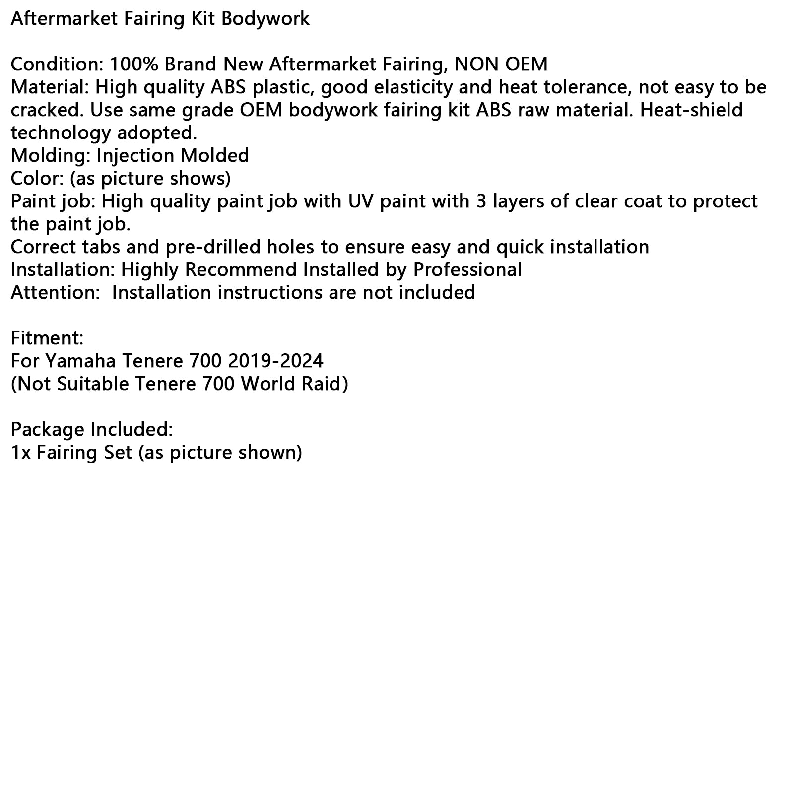 2019-2024 Yamaha Tenere 700 Injectie ABS carrosseriekuipset