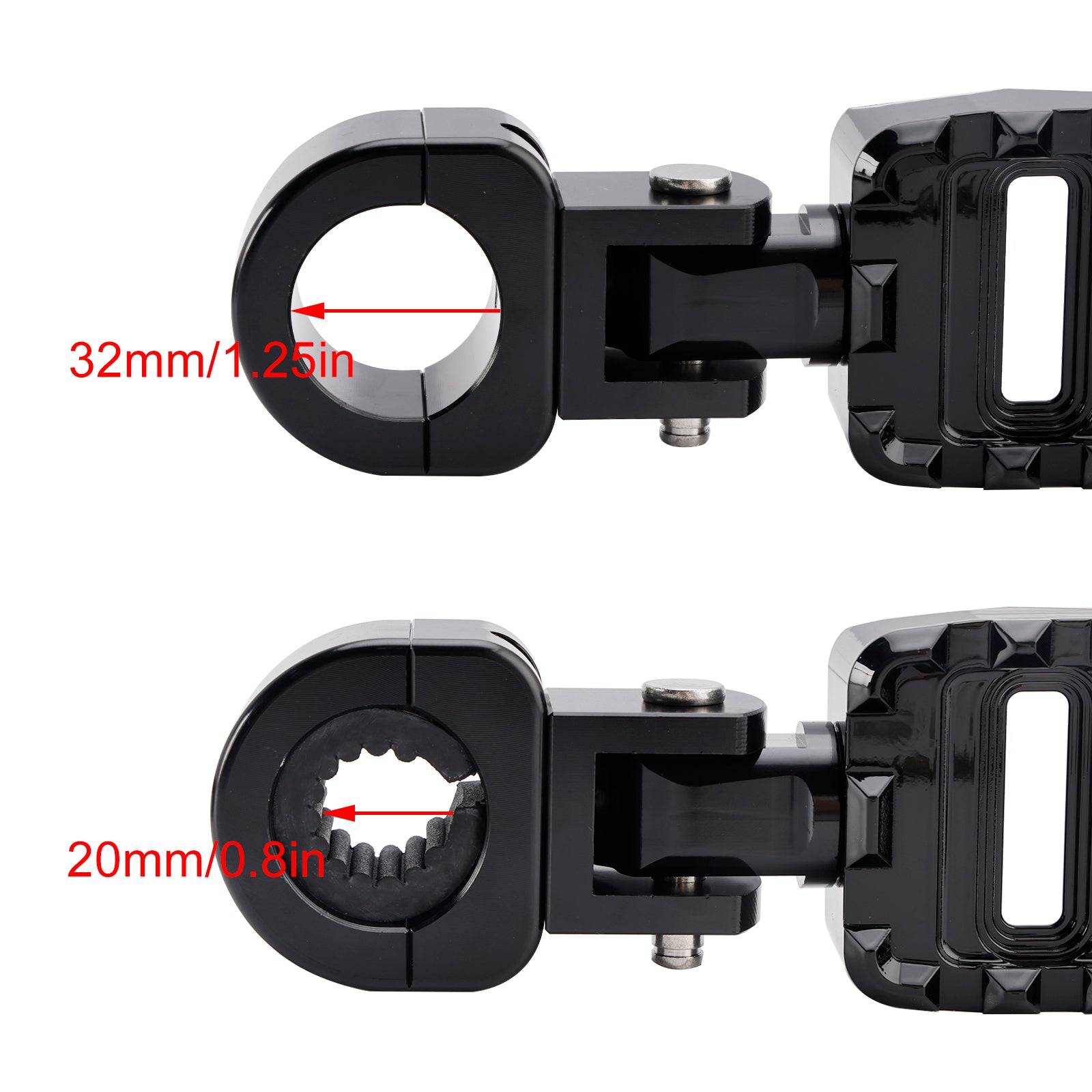 Universele voetsteunen vooraan, voetsteunen geschikt voor motorfietsen met staven van 1,25 inch