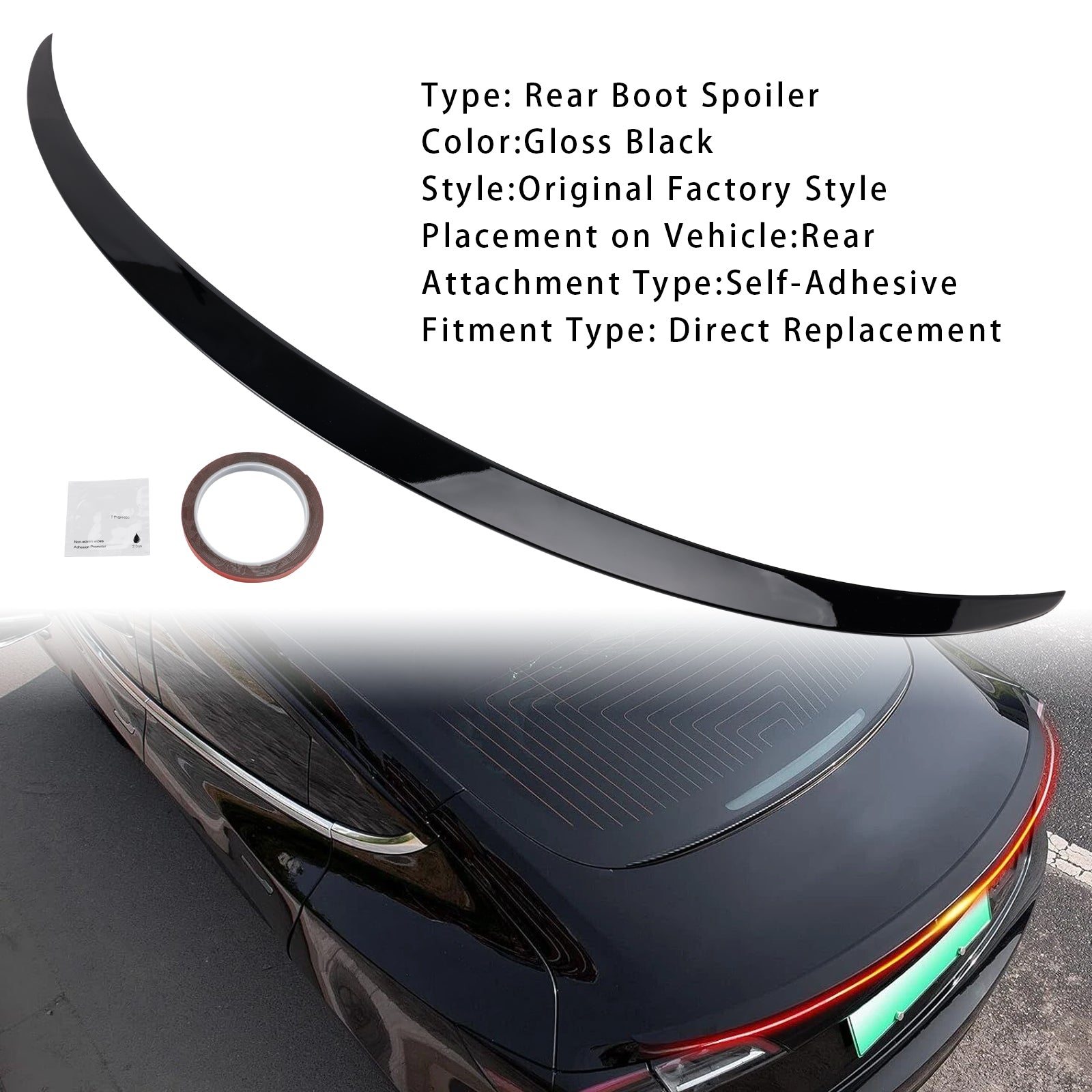 2017-2023 Tesla Model 3 Original Factory Style Gloss Black Rear Boot Spoiler Generic