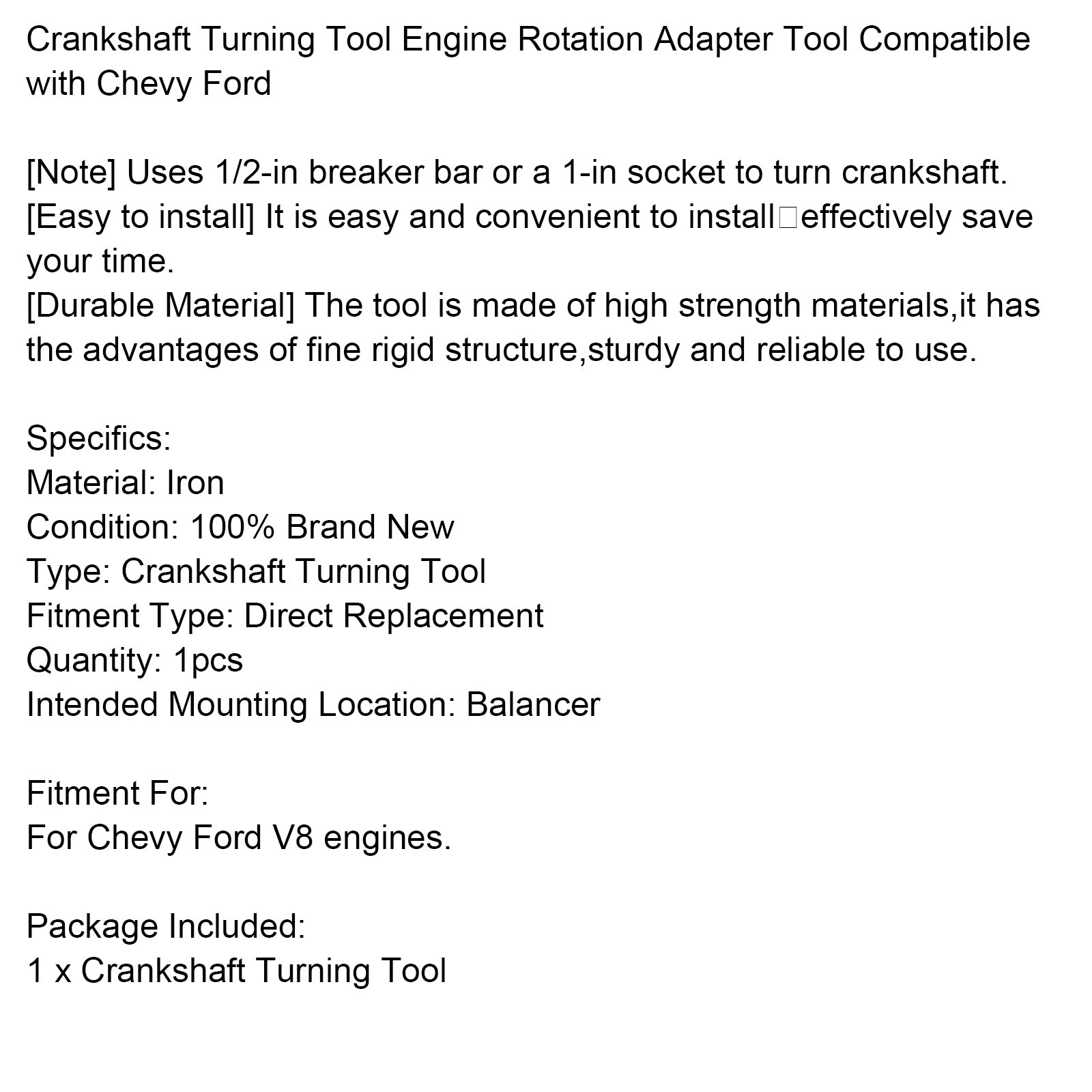 Crankshaft Turning Tool Engine Rotation Adapter Tool For Chevy Ford V8 engines