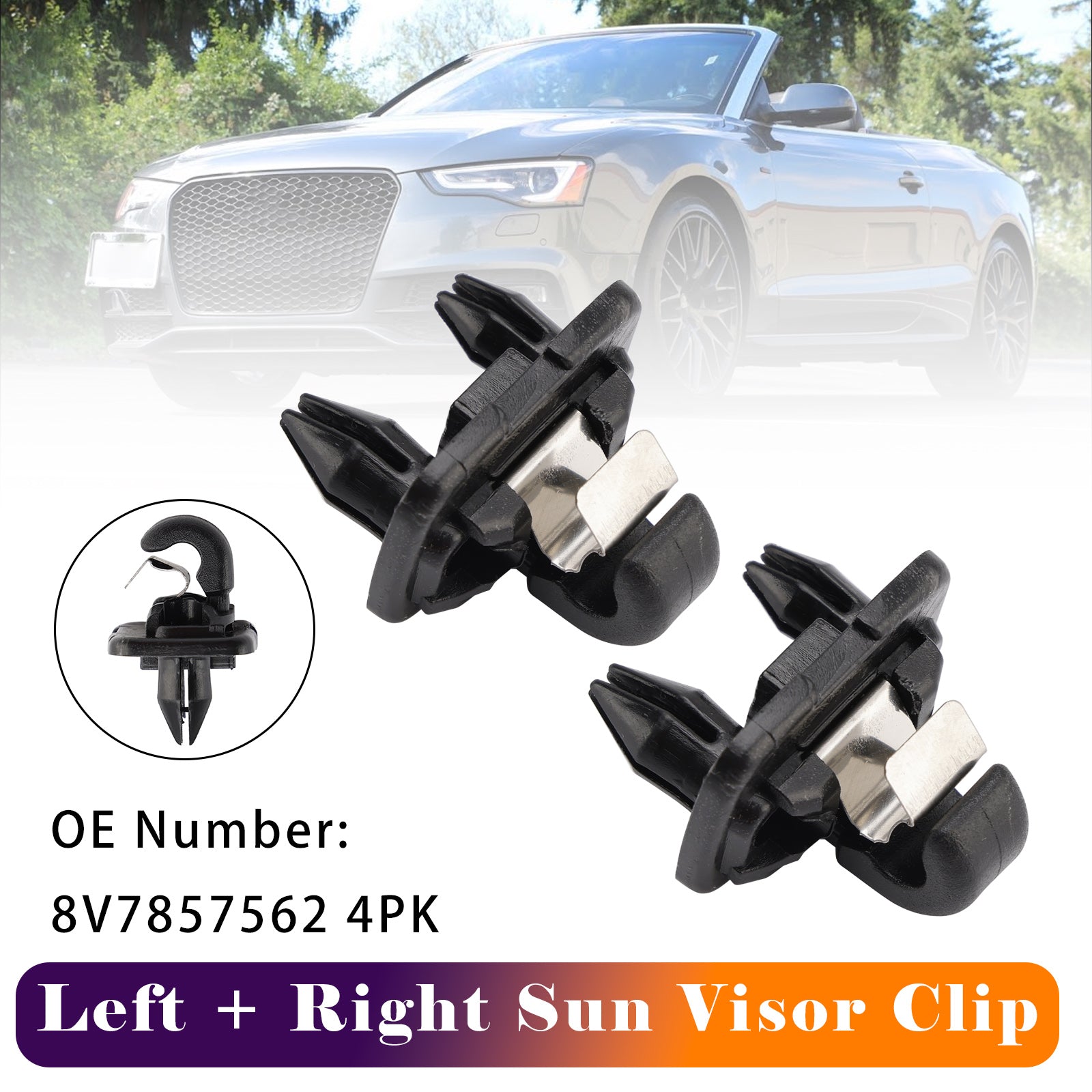 2x Sun Visor Clip 8V7857562 4PK For Audi A3 A5 Cabriolet TT Roadster 2017-2019
