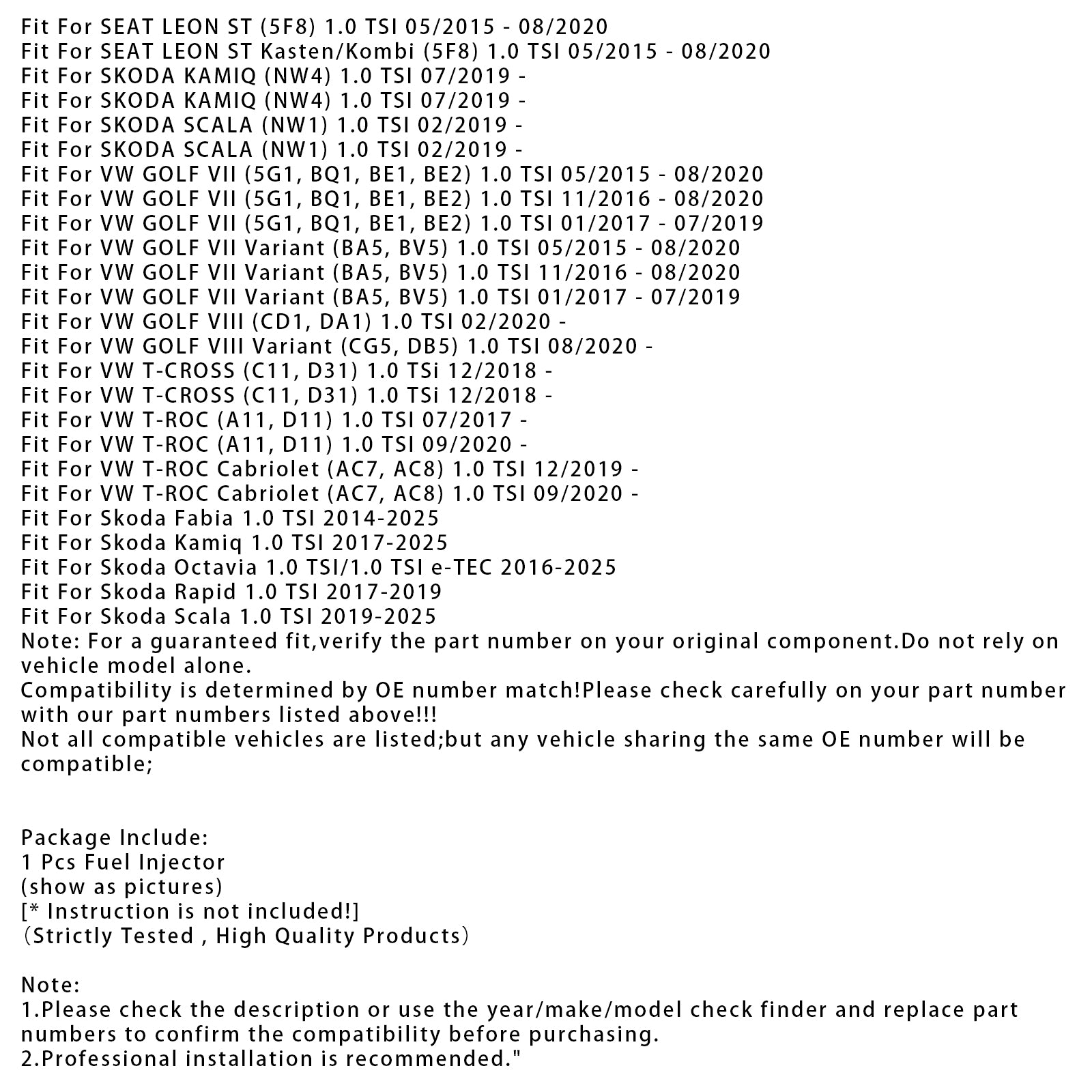 1Pcs Fuel Injector For Audi VW SKODA Rapid Octavia Fabia 1.0 TSI 04E906036AL