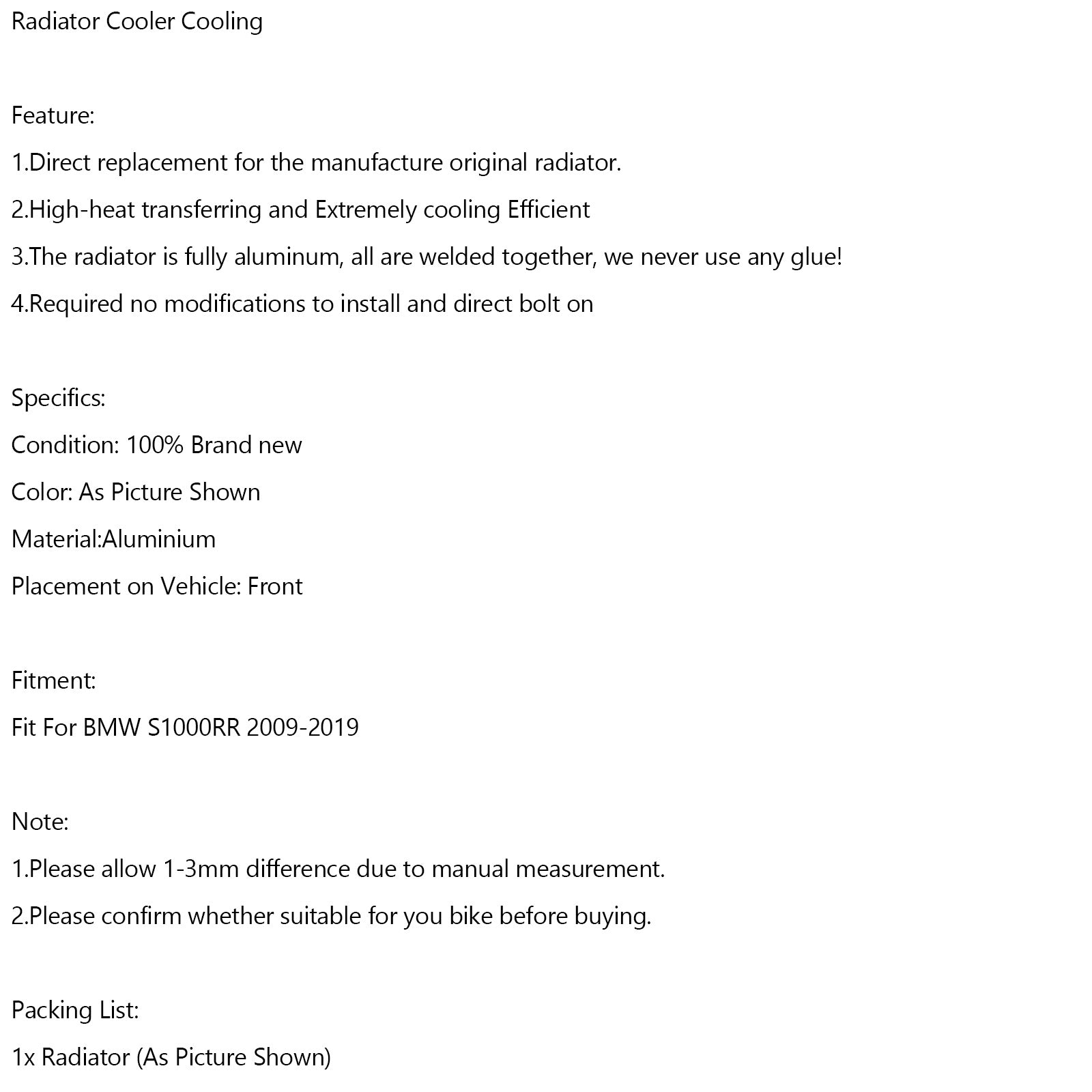 Refroidisseur de radiateur de moteur BMW S1000RR 2009-2019