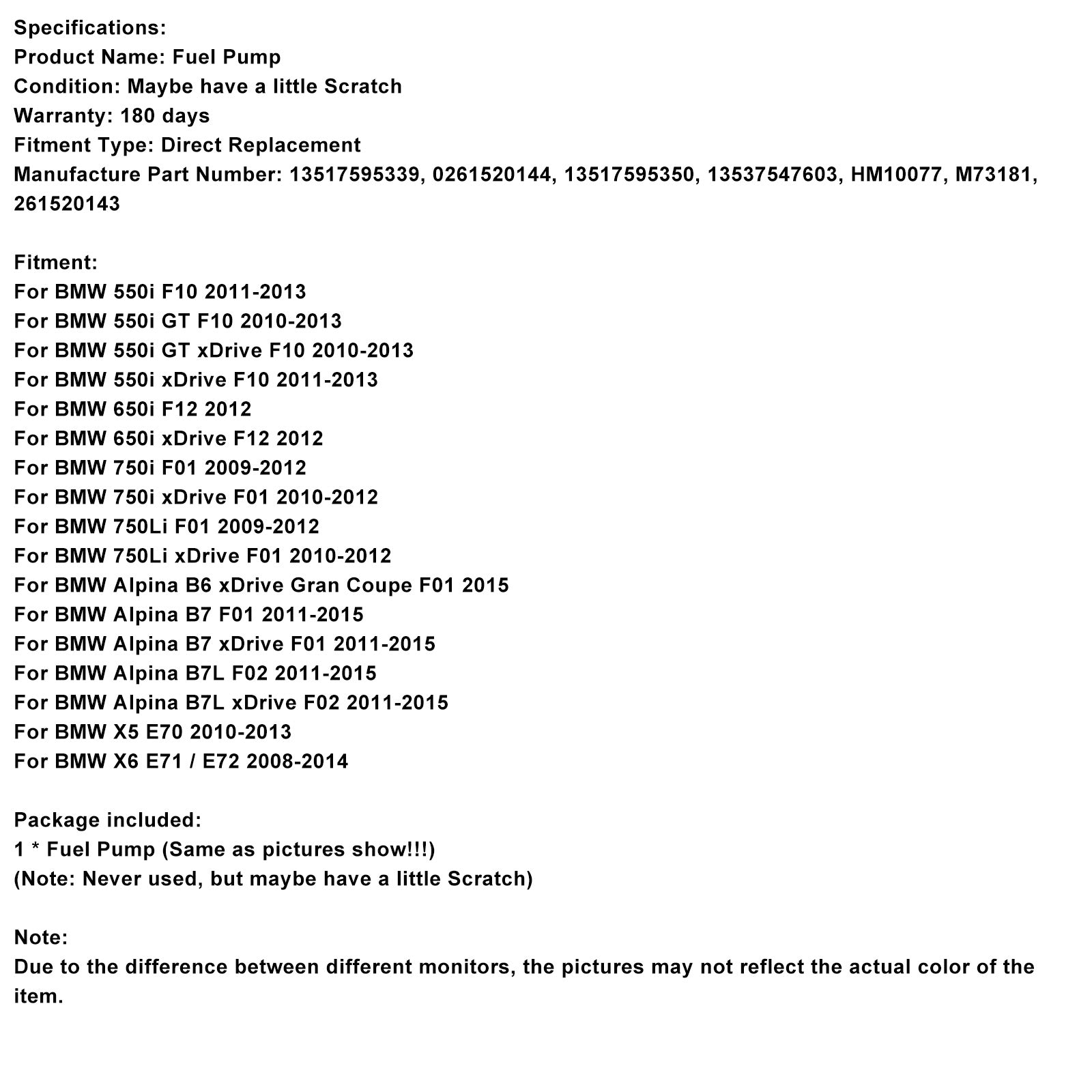2008-2014 BMW X6 E71 / E72 High Pressure Fuel Pump 13517595339 0261520144