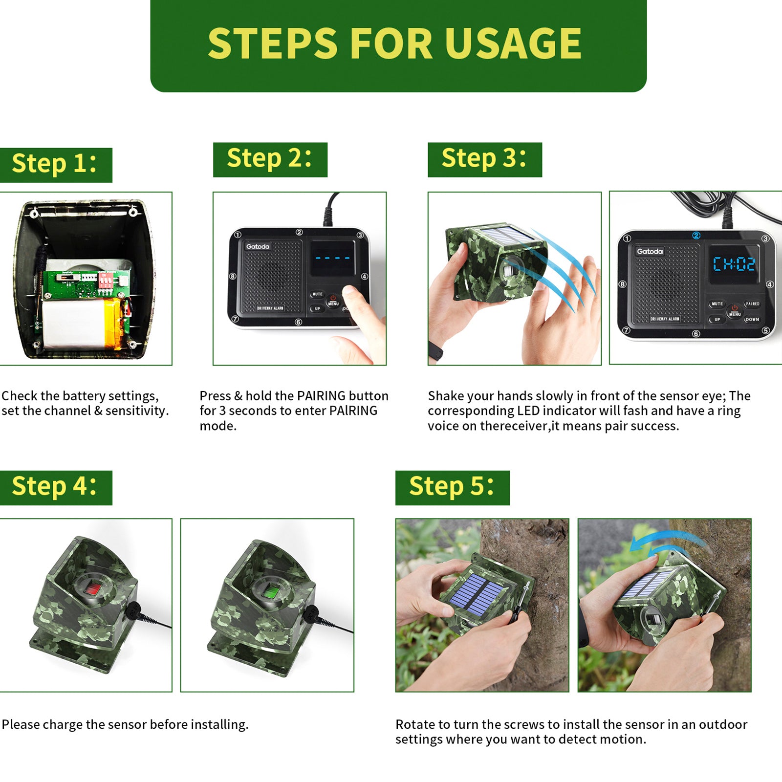 800 m op zonne-energie buiten infrarood aangedreven opritalarm anti-diefstal inductie draadloos