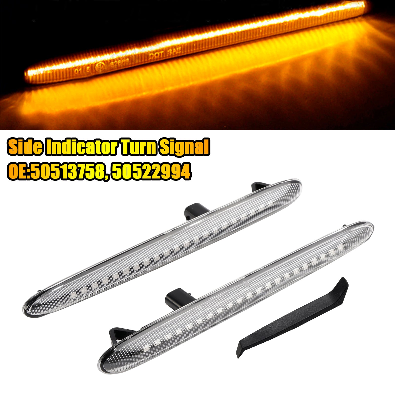 2010-2021 Alfa Romeo Giulietta Veloce Clear LED Sequential Blinker Side Indicator Turn Signal 50513758 50522994