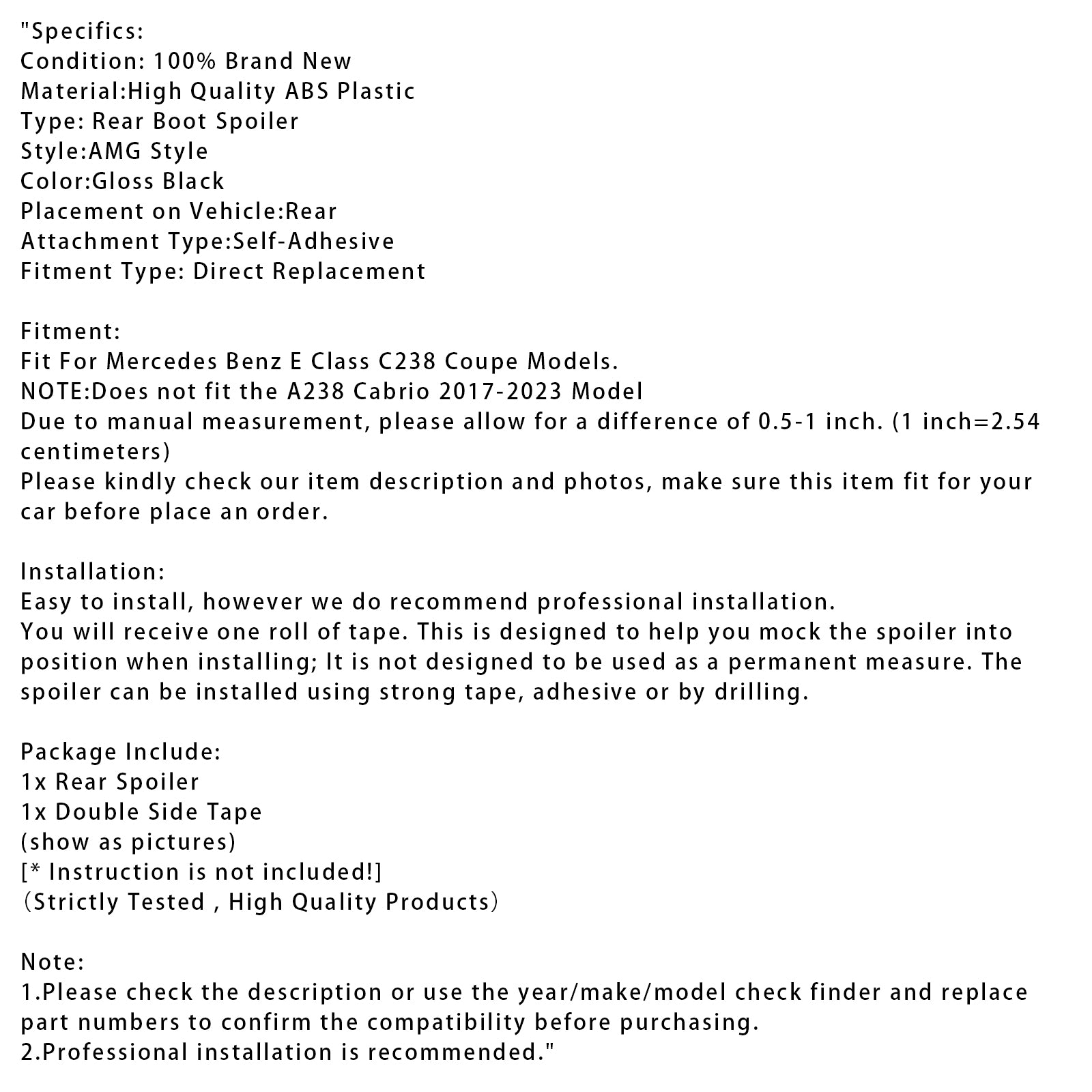 2016+ Mercedes-Benz E-Klasse C238 W213 Coupé AMG-stil bakspoiler i glanset sort