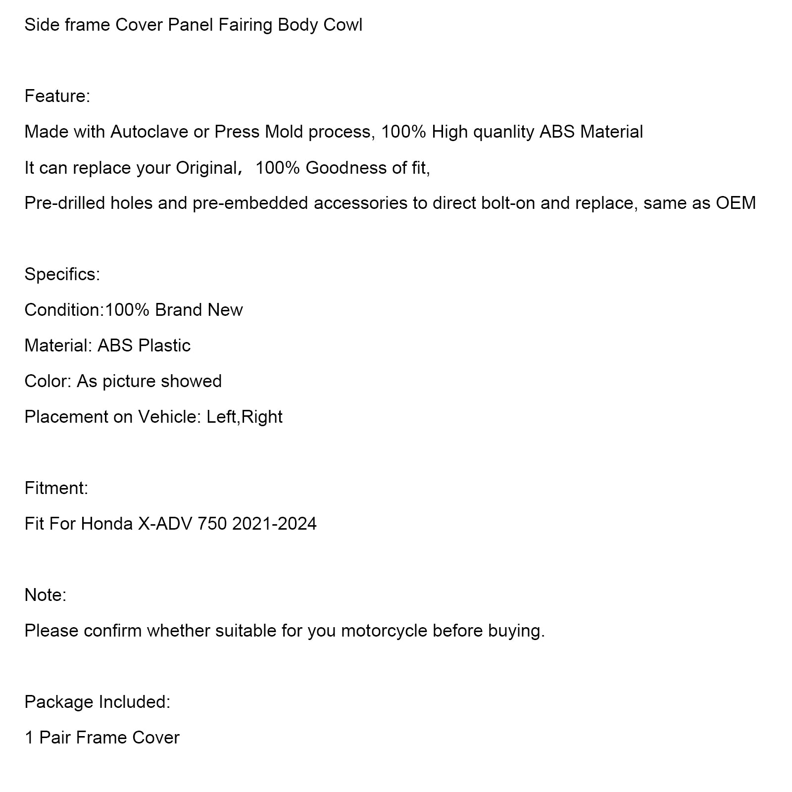 Zijframe Afdekpaneel Kuip Body Cowl voor Honda X-ADV 750 2021-2024