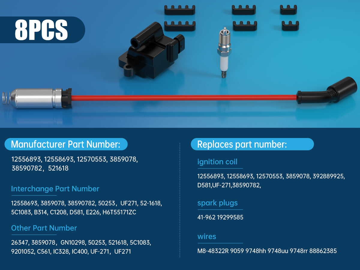 Chevrolet Silverado 2500 GMC Sierra 1500 2500 1999-2007, pacote com 8 bobinas de ignição quadradas & Cabo de vela de ignição