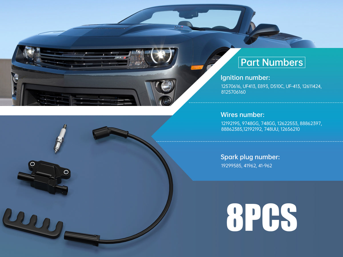 8ks Silverado 1500 Tahoe GMC Square Ignition Coil+Zapaľovacia sviečka+drôty 12611424