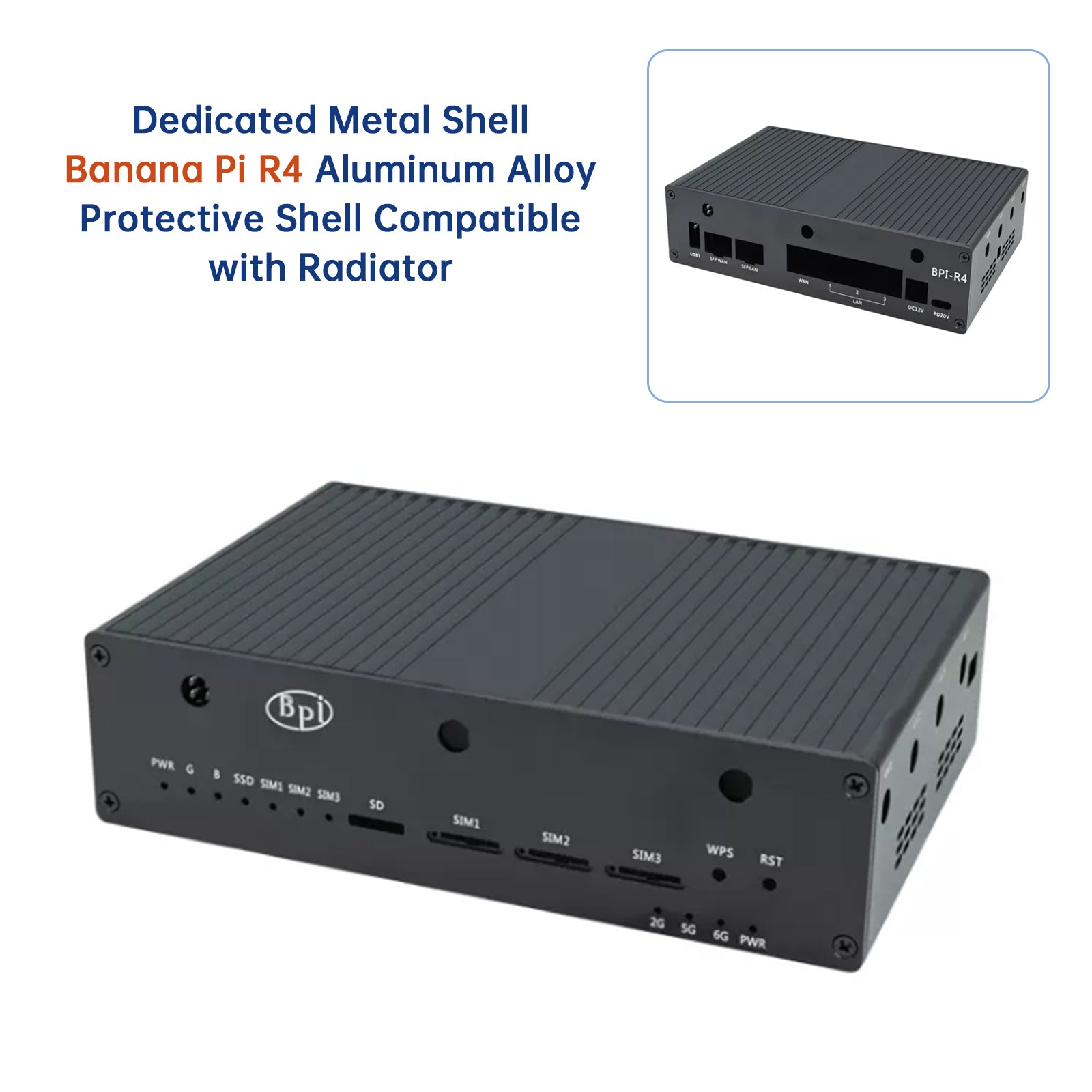 Banana Pi R4 Dedicated Metal Shell Aluminum Aluman Protetive Shell com Radiator