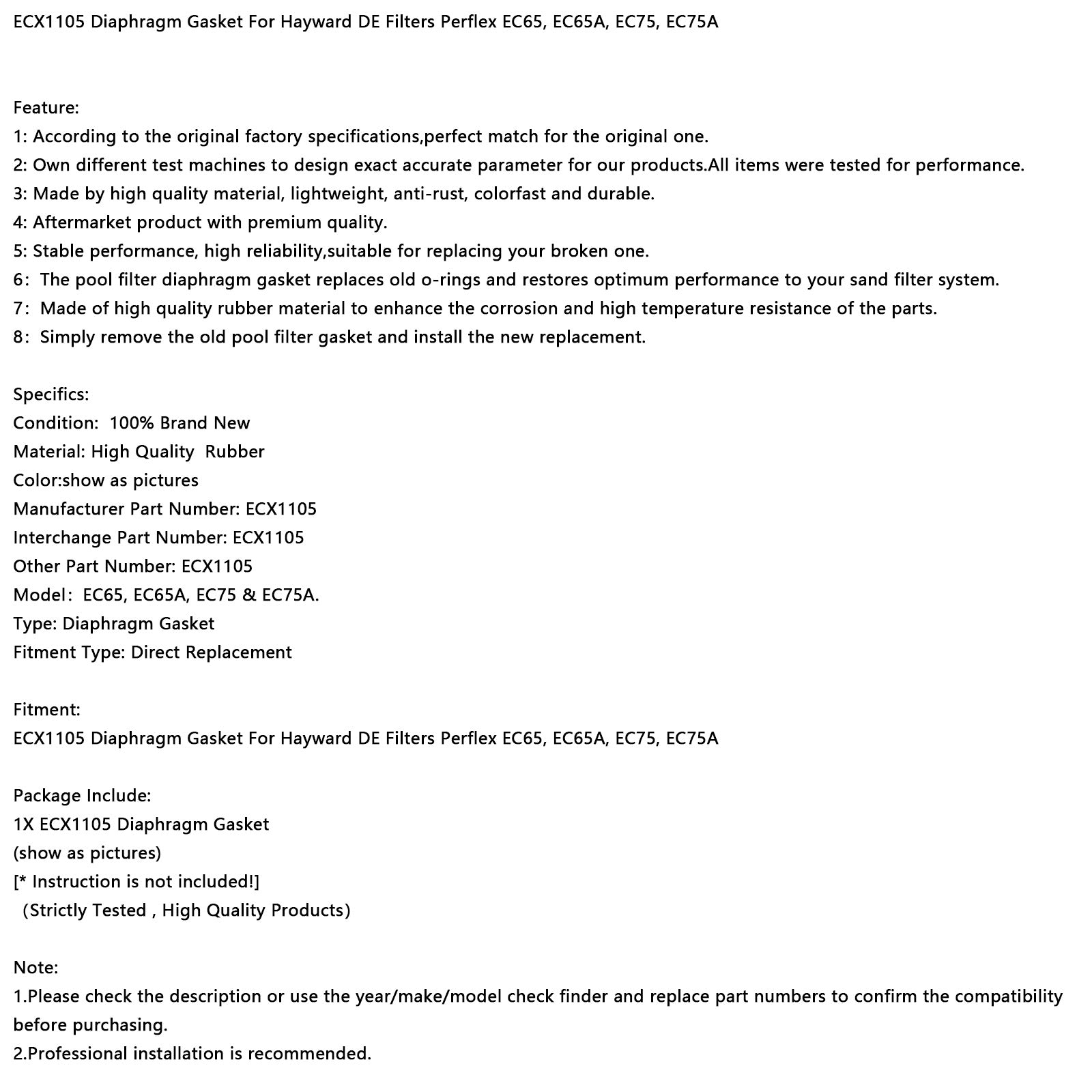 Junta do diafragma ecx1105 para hayward de filtros perflex ec65 ec65a ec75a ec75