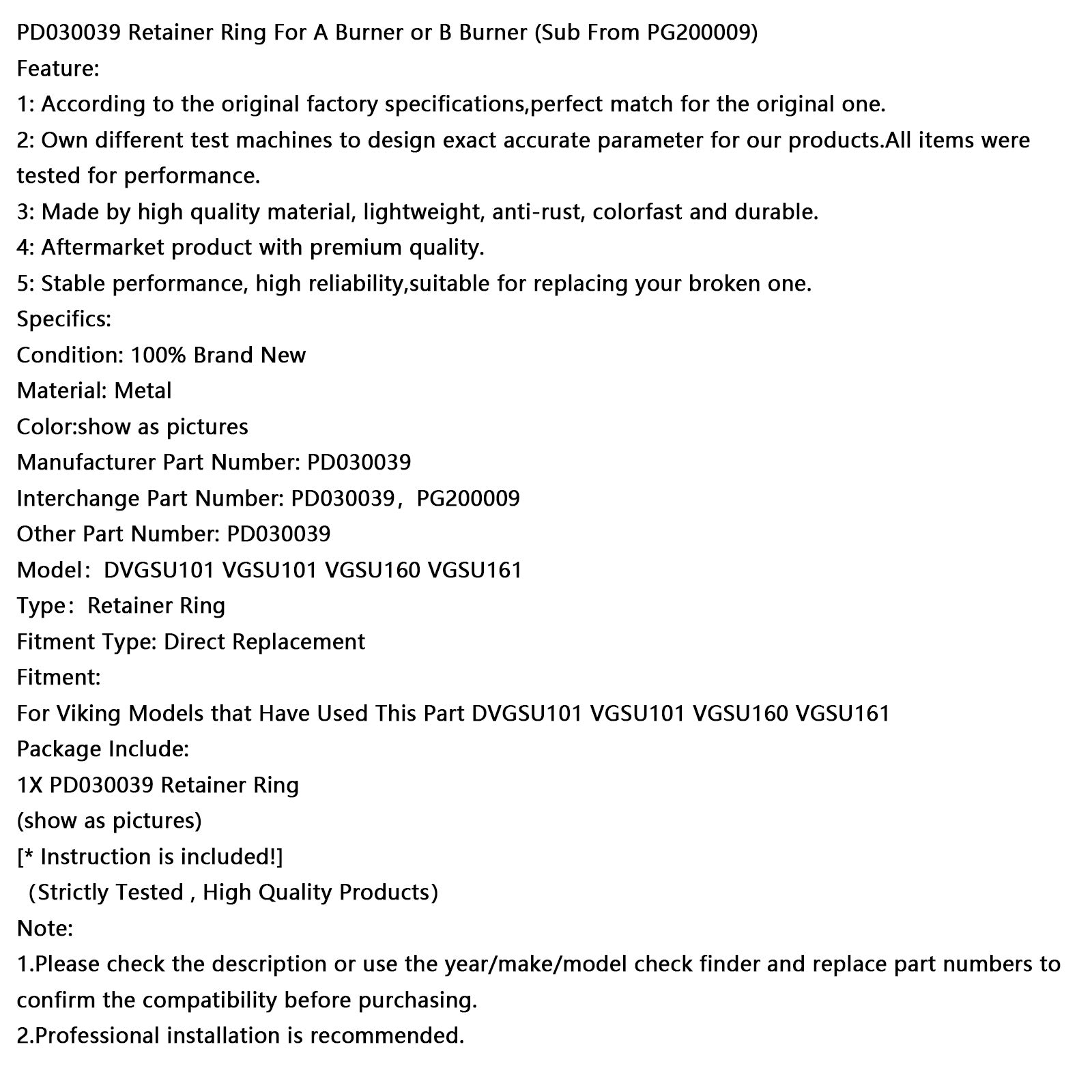 PD030039 Holder Ring Für A Burner eller B Burner (Sub fra PG200009)