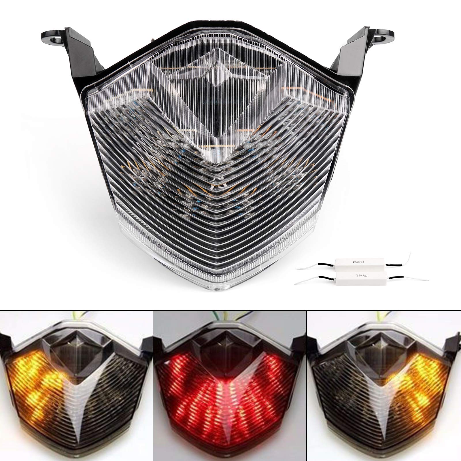 Intermitentes de luz trasera LED integrados para Kawasaki Z750 Z1000 ZX6R ZX10R transparente